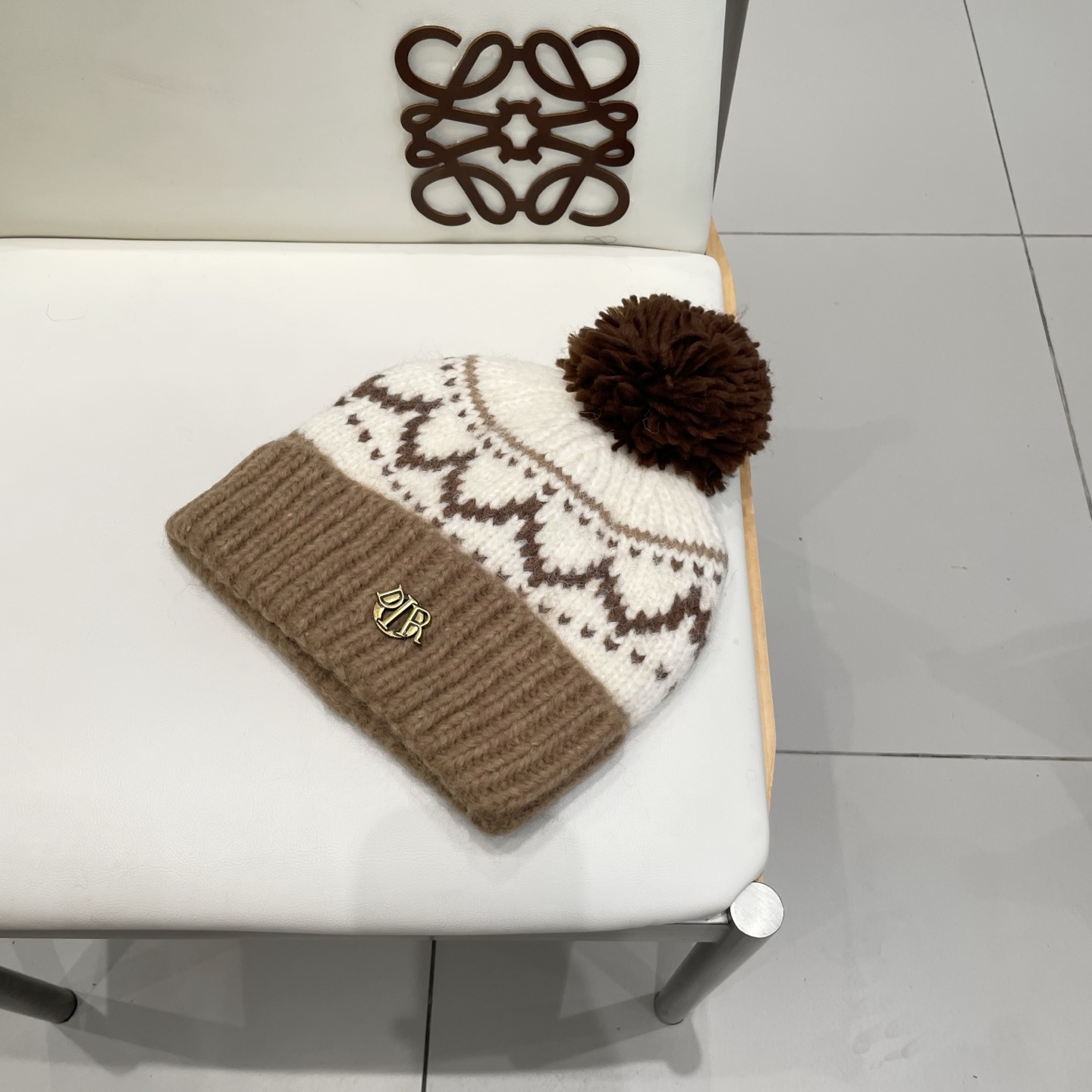 迪奥Dior费尔岛风提花毛球毛线帽子女秋冬保暖加厚针织双层包头帽百搭出游