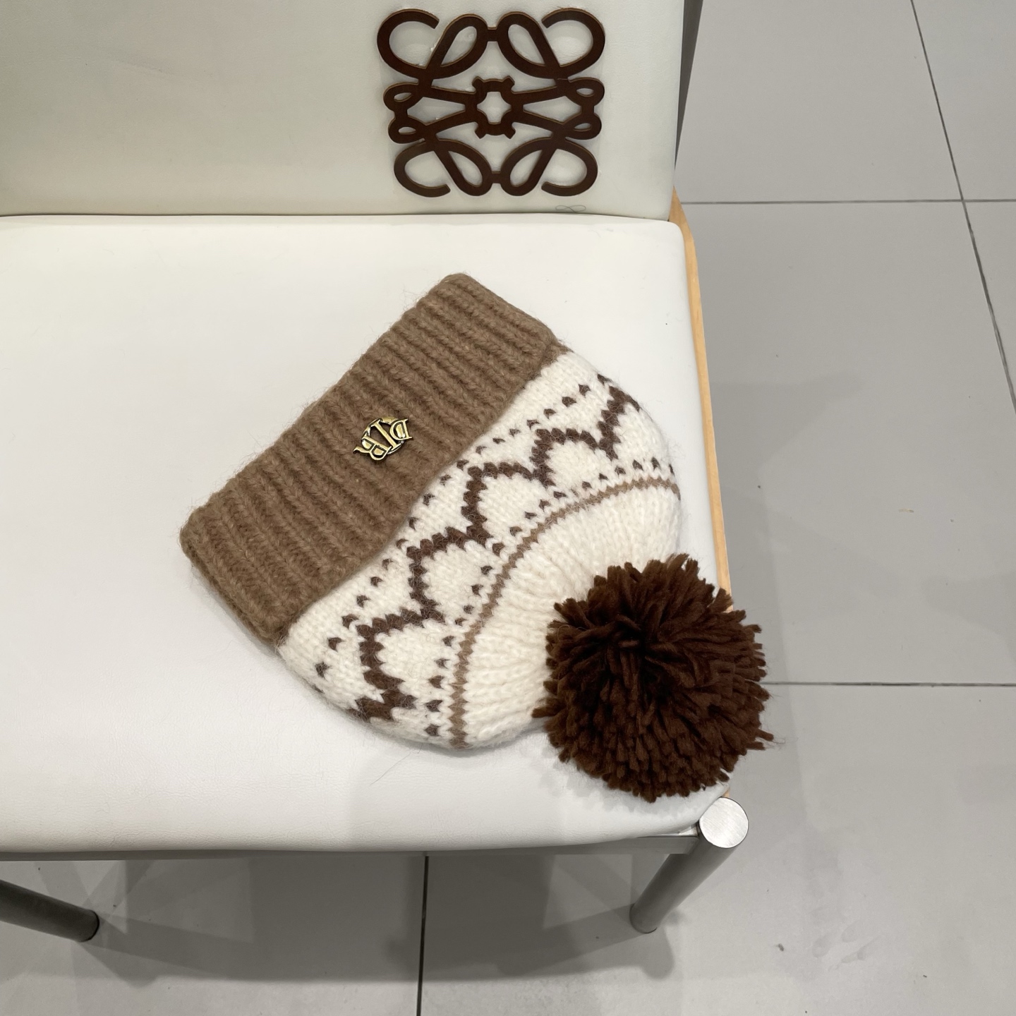 迪奥Dior费尔岛风提花毛球毛线帽子女秋冬保暖加厚针织双层包头帽百搭出游