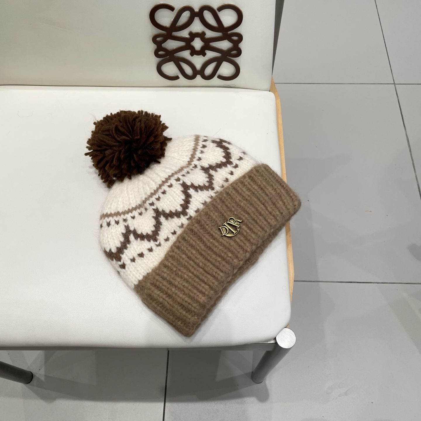 迪奥Dior费尔岛风提花毛球毛线帽子女秋冬保暖加厚针织双层包头帽百搭出游