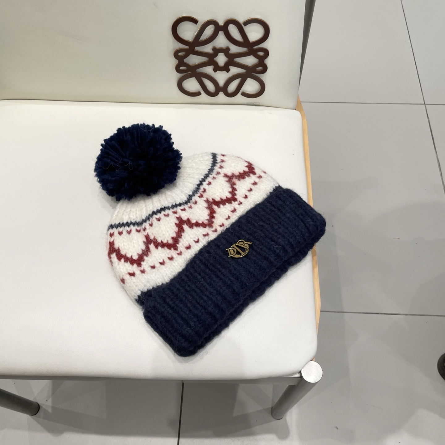 迪奥Dior费尔岛风提花毛球毛线帽子女秋冬保暖加厚针织双层包头帽百搭出游