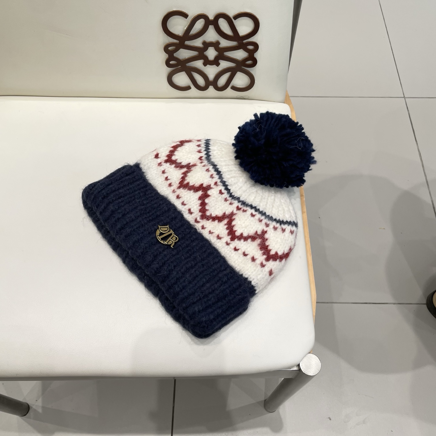 迪奥Dior费尔岛风提花毛球毛线帽子女秋冬保暖加厚针织双层包头帽百搭出游