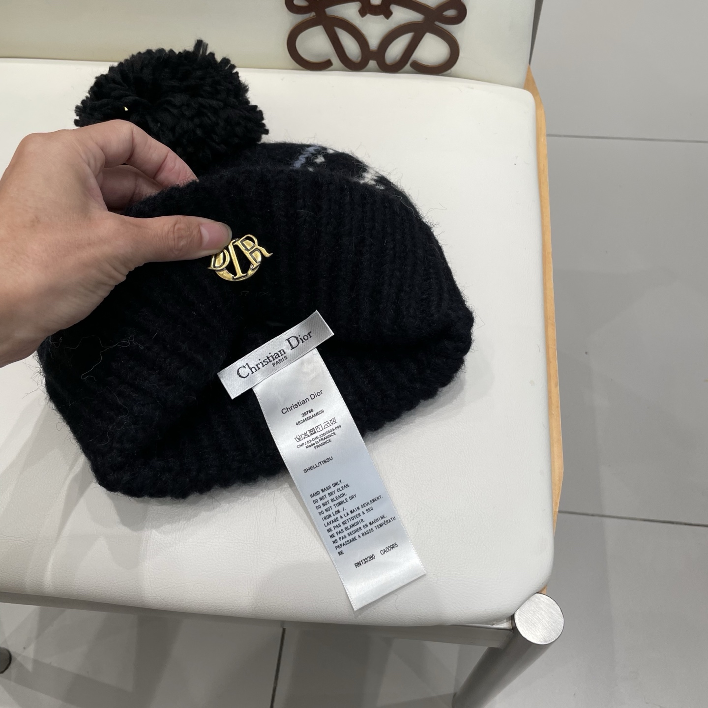 迪奥Dior费尔岛风提花毛球毛线帽子女秋冬保暖加厚针织双层包头帽百搭出游