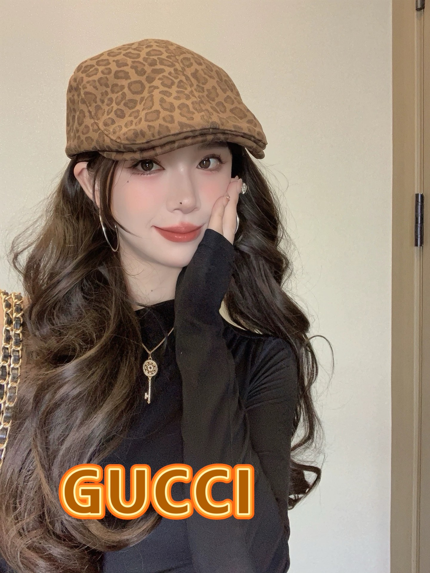 P90 Gucci古奇豹纹前进帽子女士2025新款复古鸭舌贝雷帽显脸小辣妹画家帽秋冬季