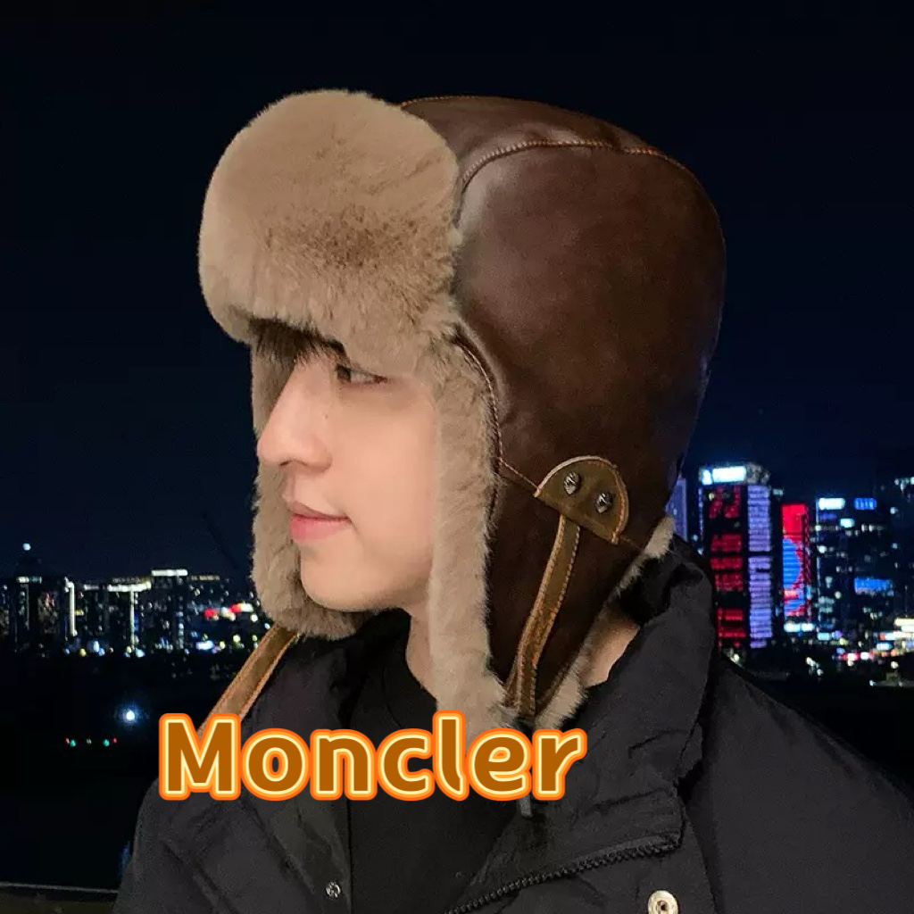 P95 蒙口Moncler盟可睐复古雷锋帽男机车pu皮帽冬季加厚护耳帽女冬季保暖骑车防风帽防寒