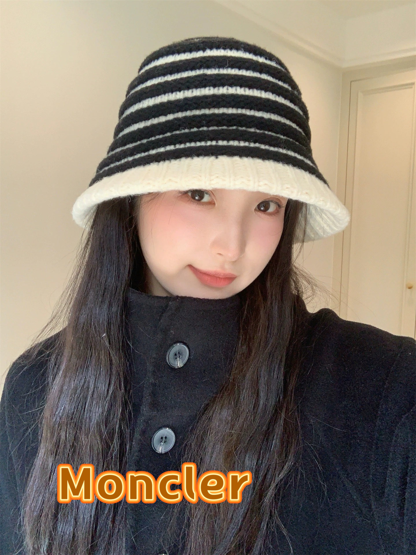 P85  蒙口Moncler盟可睐复古条纹针织渔夫帽子女2025新款秋冬百搭显脸小水桶帽盆帽潮