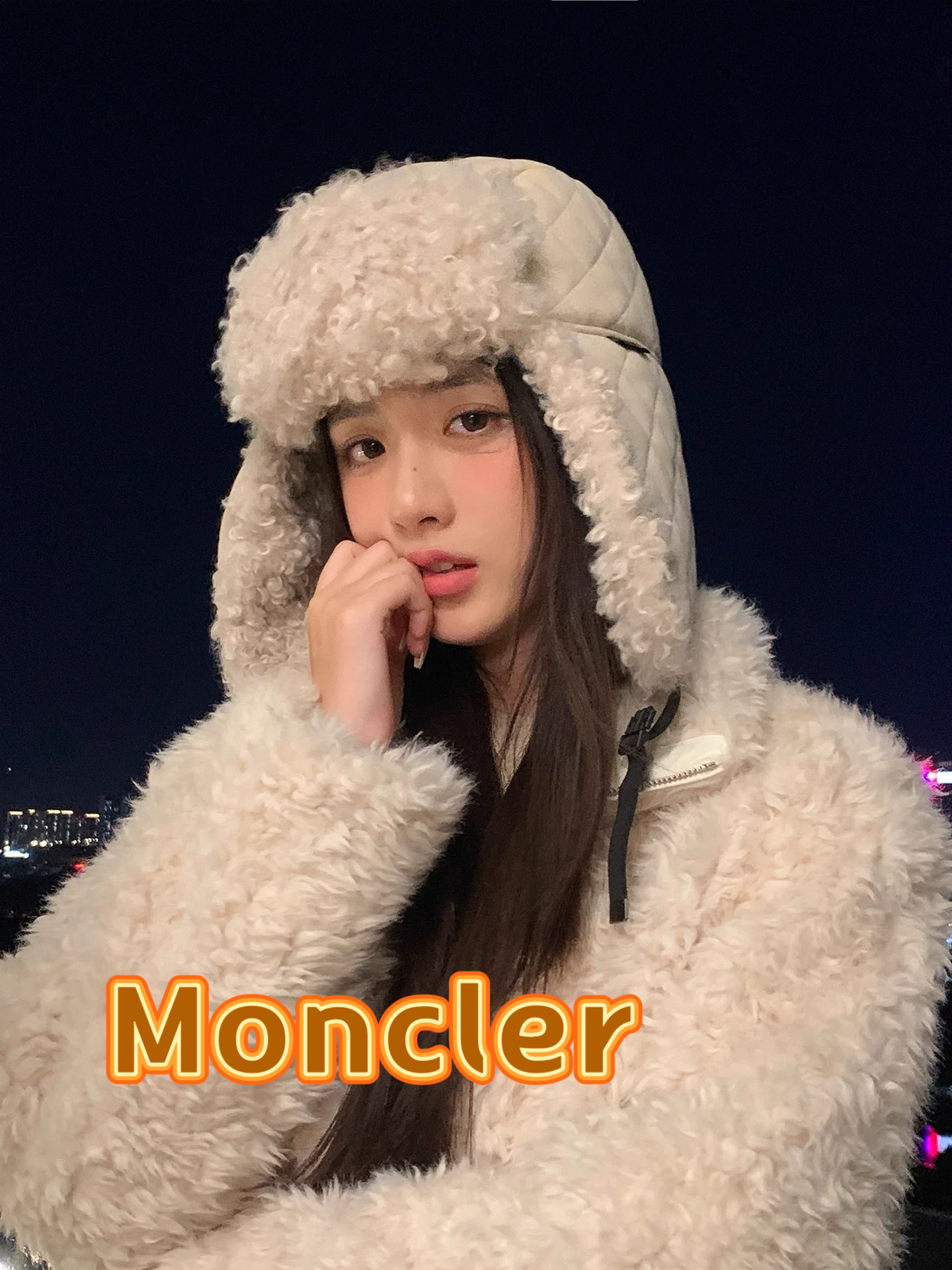 蒙口Moncler盟可莱蒙口羊羔毛护耳帽子可爱雷锋帽保暖飞行帽秋冬季女韩系ins新款厚