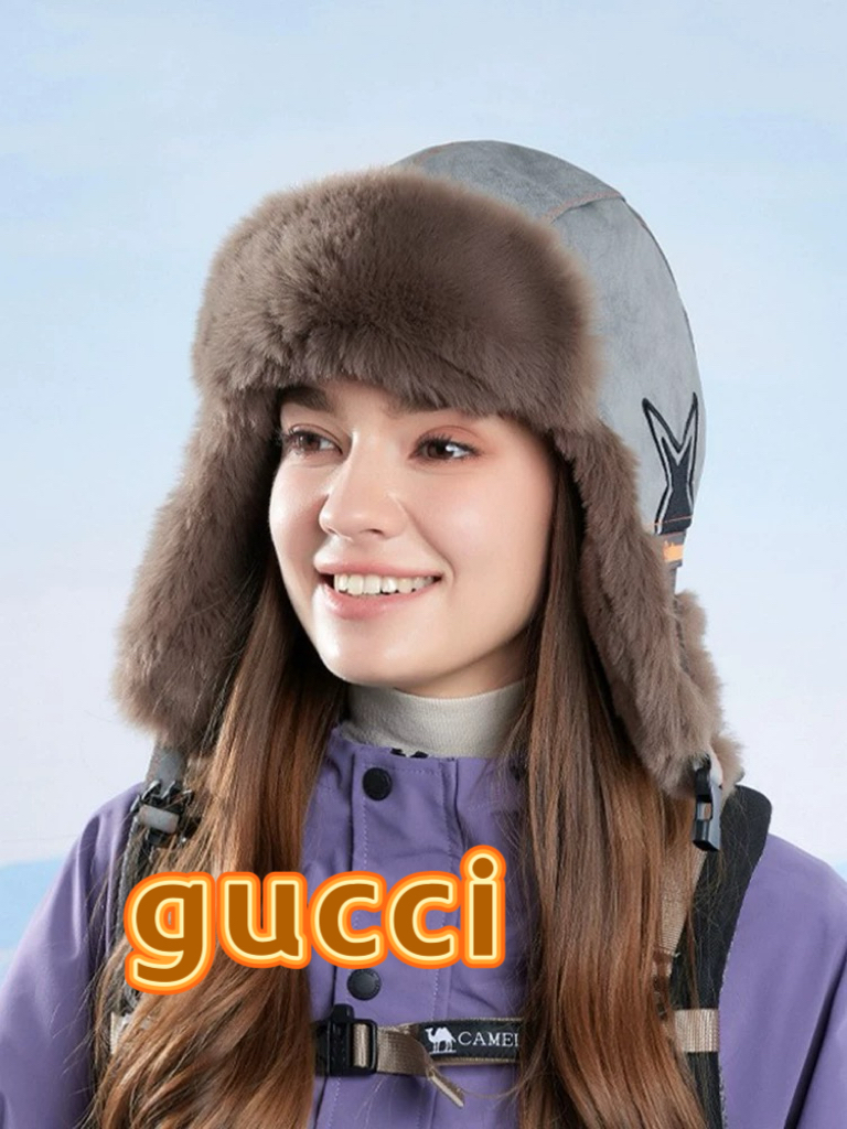 Gucci古奇雷锋帽子女款冬季飞行帽加绒加厚保暖护耳棉帽户外滑雪防寒骑行帽