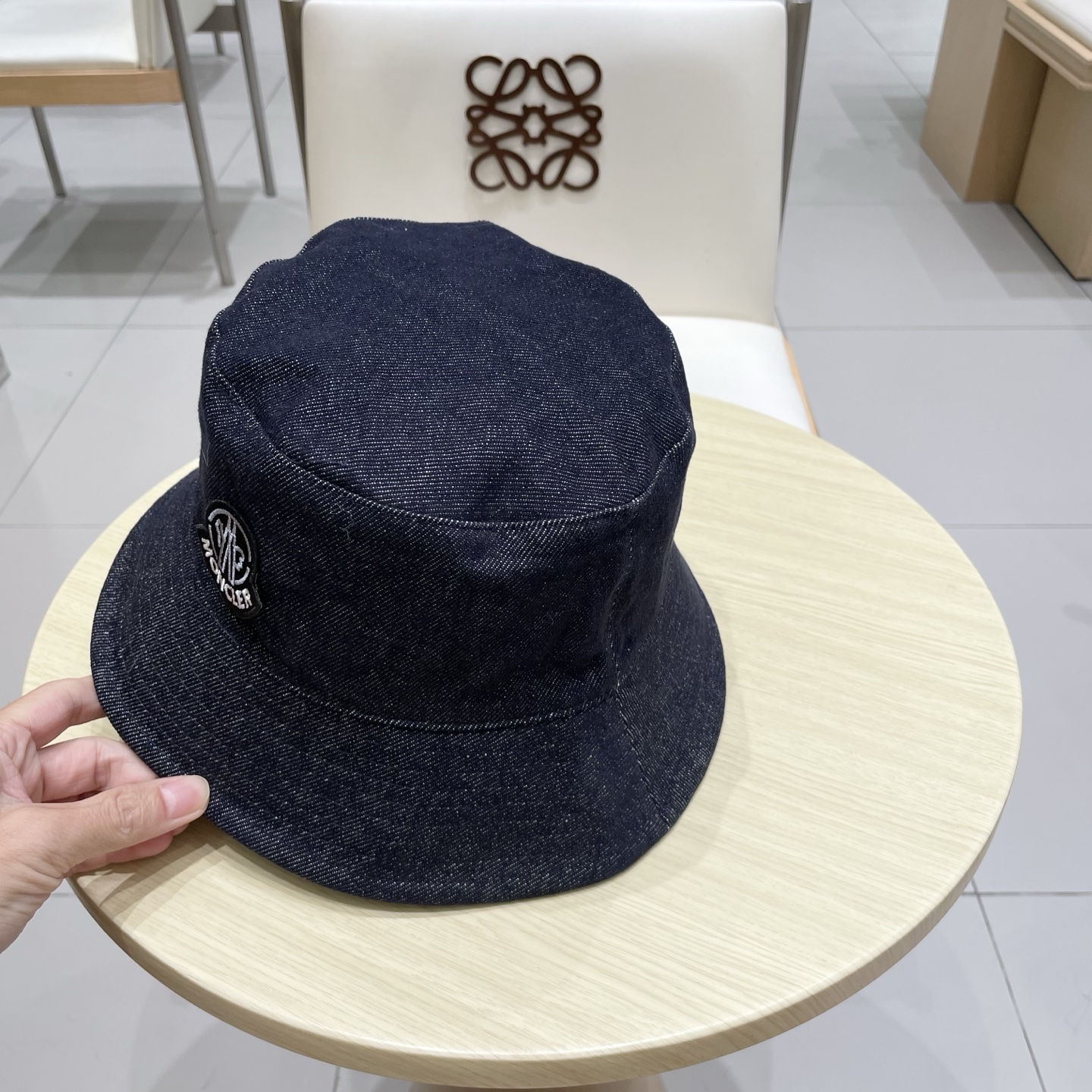 moncler双面可戴格纹牛仔渔夫帽女夏季日系复古显脸小盆帽大头围遮阳帽子