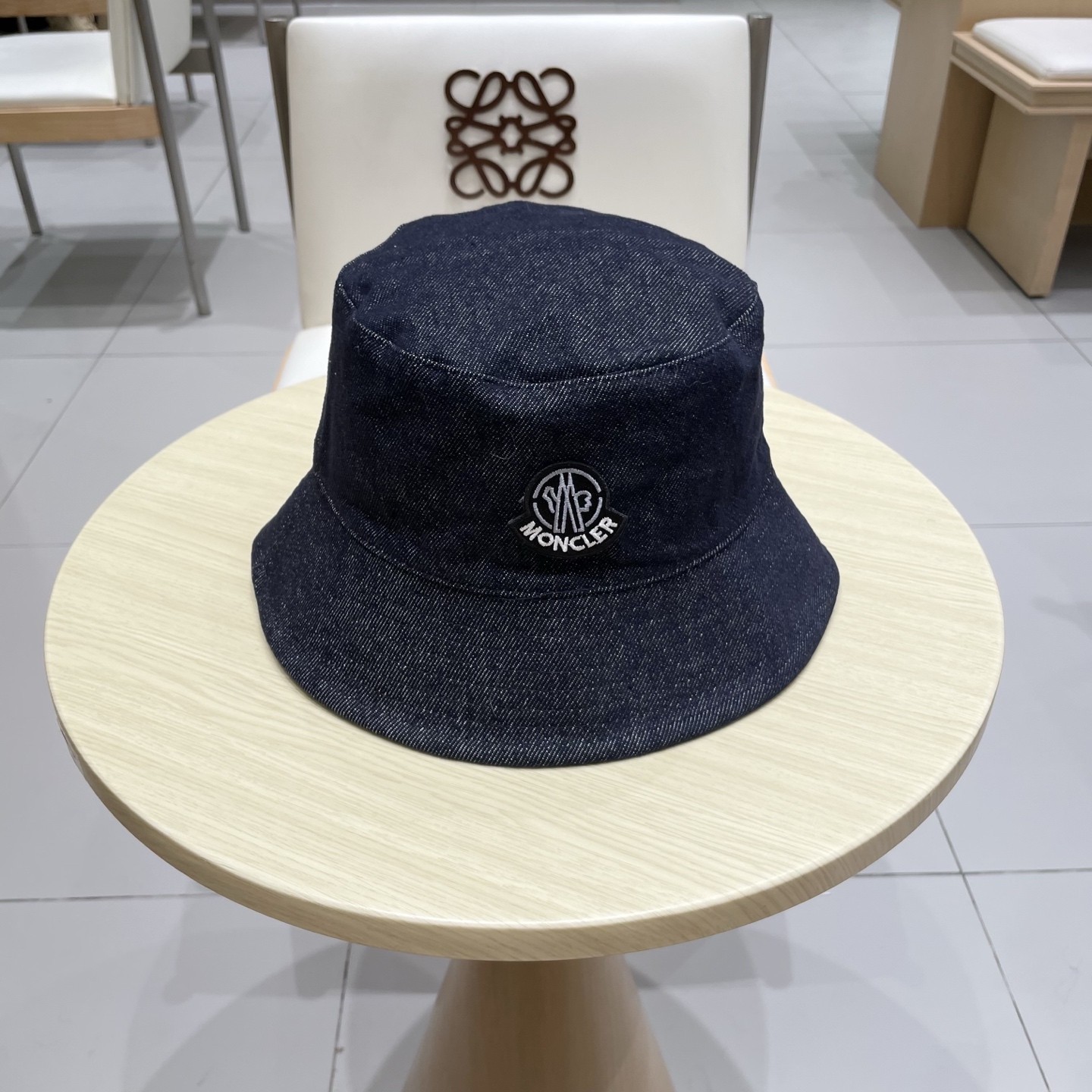 moncler双面可戴格纹牛仔渔夫帽女夏季日系复古显脸小盆帽大头围遮阳帽子