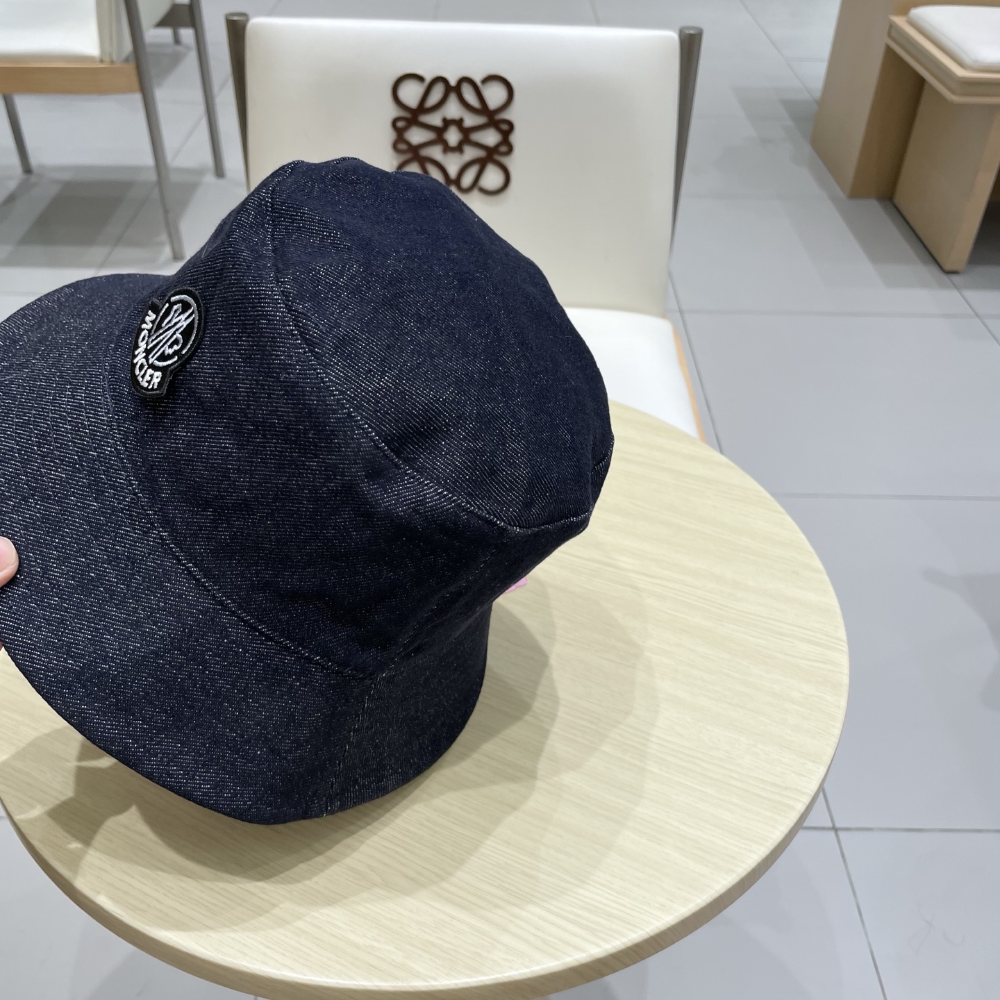 moncler双面可戴格纹牛仔渔夫帽女夏季日系复古显脸小盆帽大头围遮阳帽子