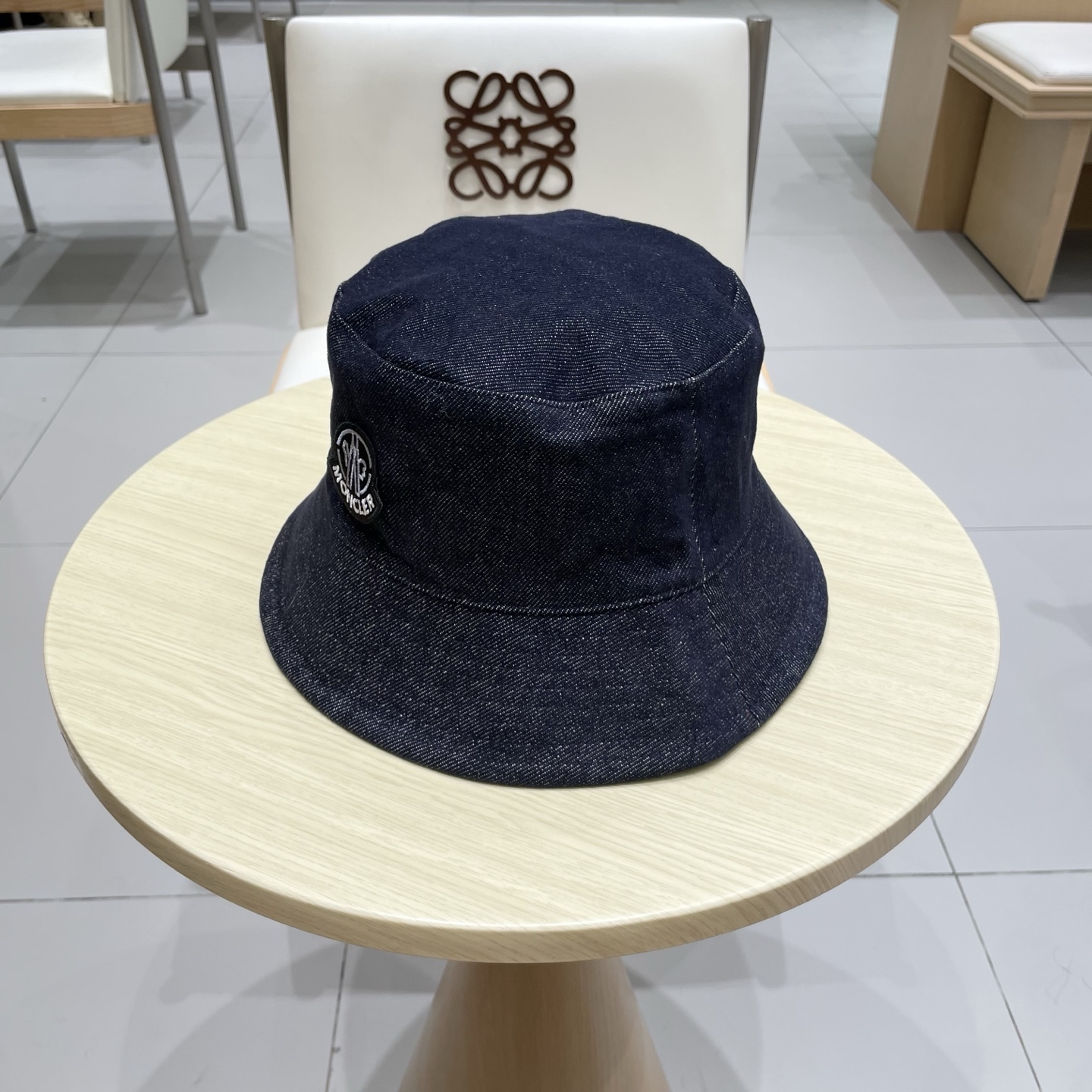 moncler双面可戴格纹牛仔渔夫帽女夏季日系复古显脸小盆帽大头围遮阳帽子