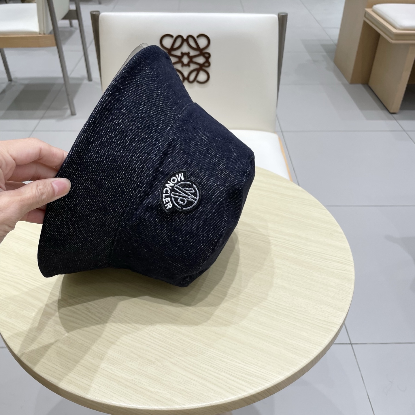 moncler双面可戴格纹牛仔渔夫帽女夏季日系复古显脸小盆帽大头围遮阳帽子