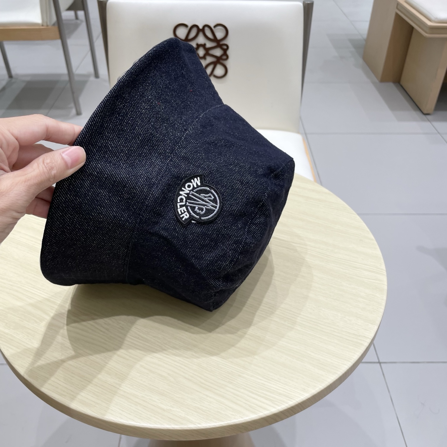 moncler双面可戴格纹牛仔渔夫帽女夏季日系复古显脸小盆帽大头围遮阳帽子