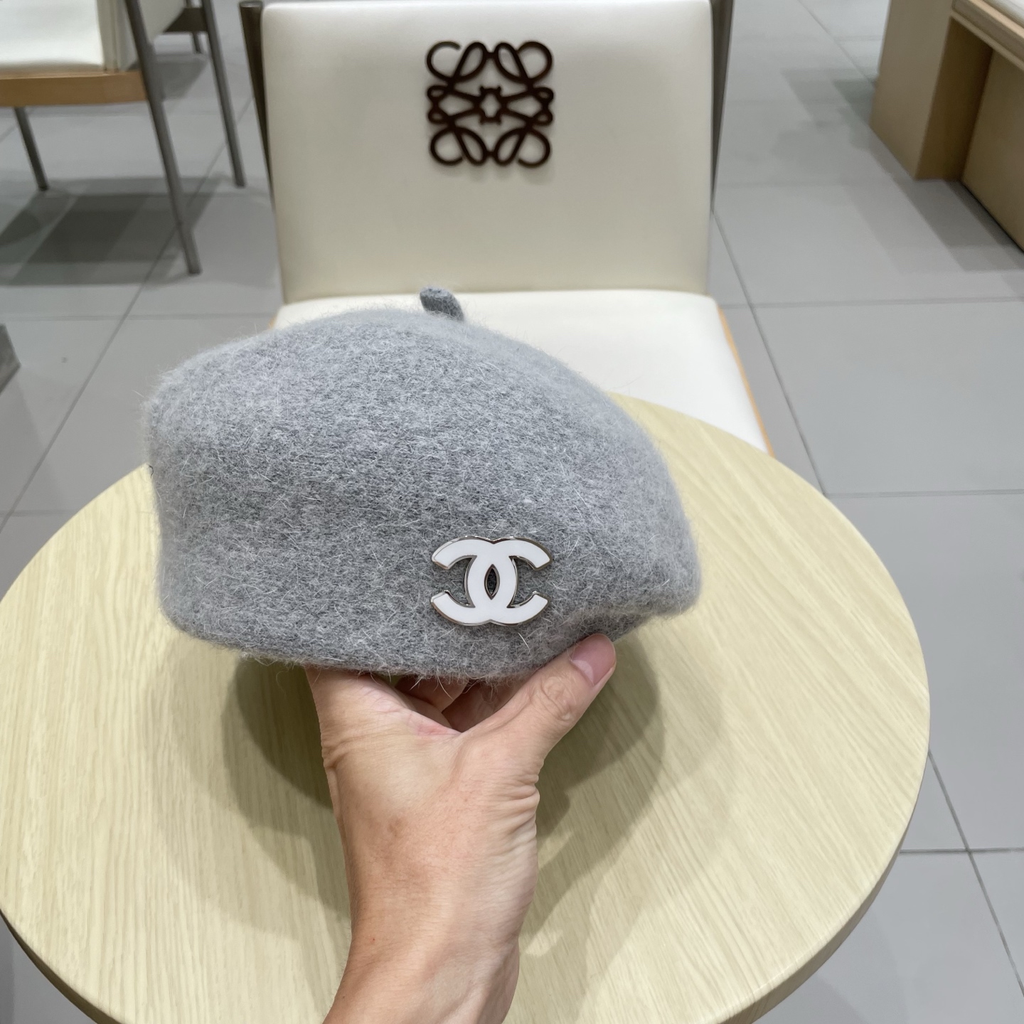 Chanel日系高级感爱心百搭贝雷帽秋冬帽子女款安哥拉兔毛加绒保暖画家帽 