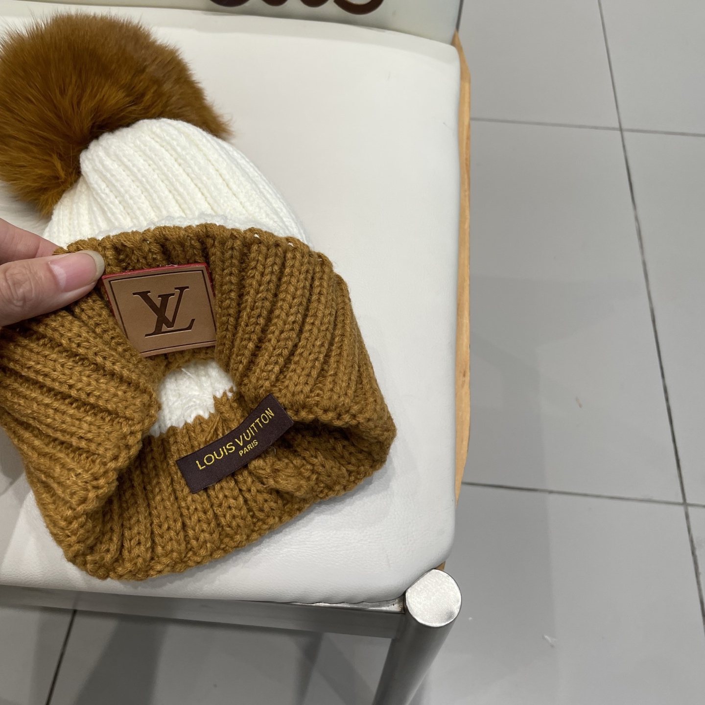 lv路易威登针织帽子女秋冬季真狐狸毛球毛线帽防寒冬天加厚保暖护耳韩版百搭