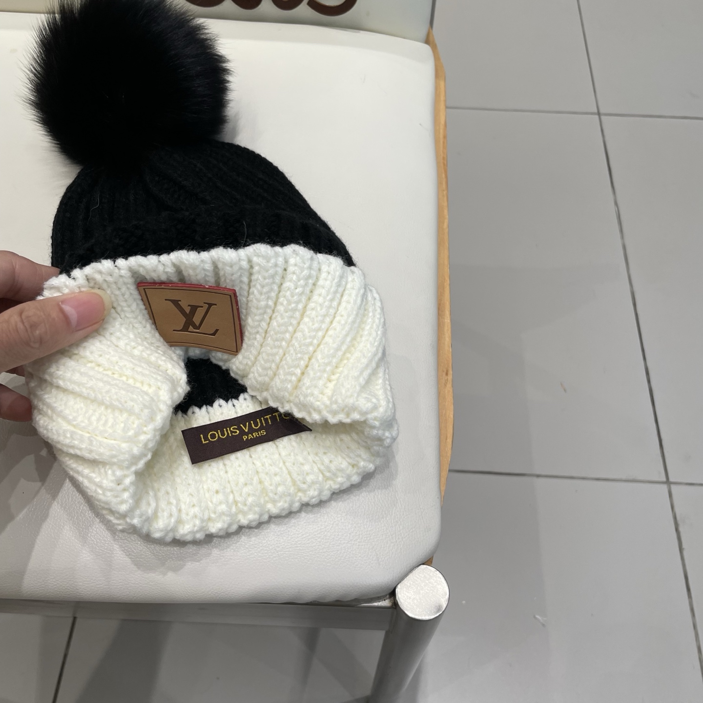lv路易威登针织帽子女秋冬季真狐狸毛球毛线帽防寒冬天加厚保暖护耳韩版百搭