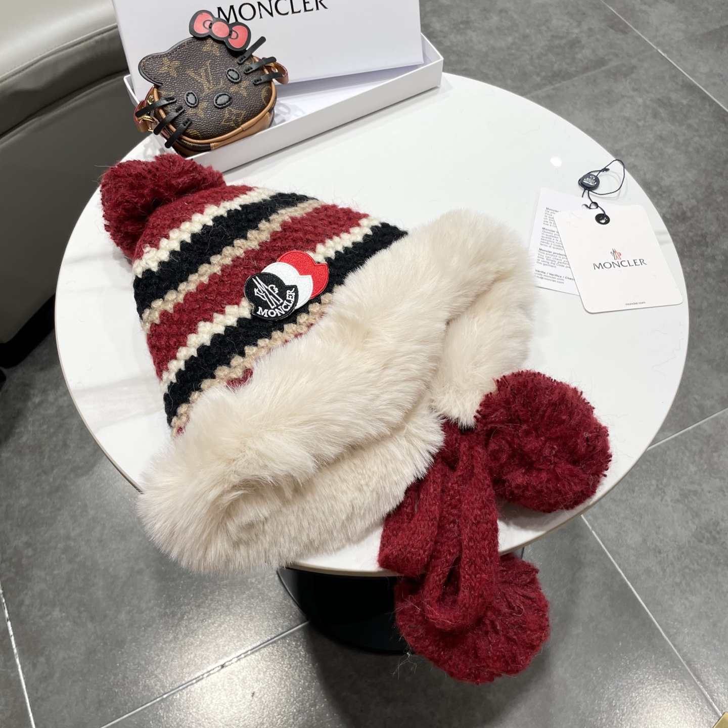 蒙口MONCLER🎩年秋冬新款费尔岛风条纹毛绒雷锋帽女加厚保暖防寒包头帽子