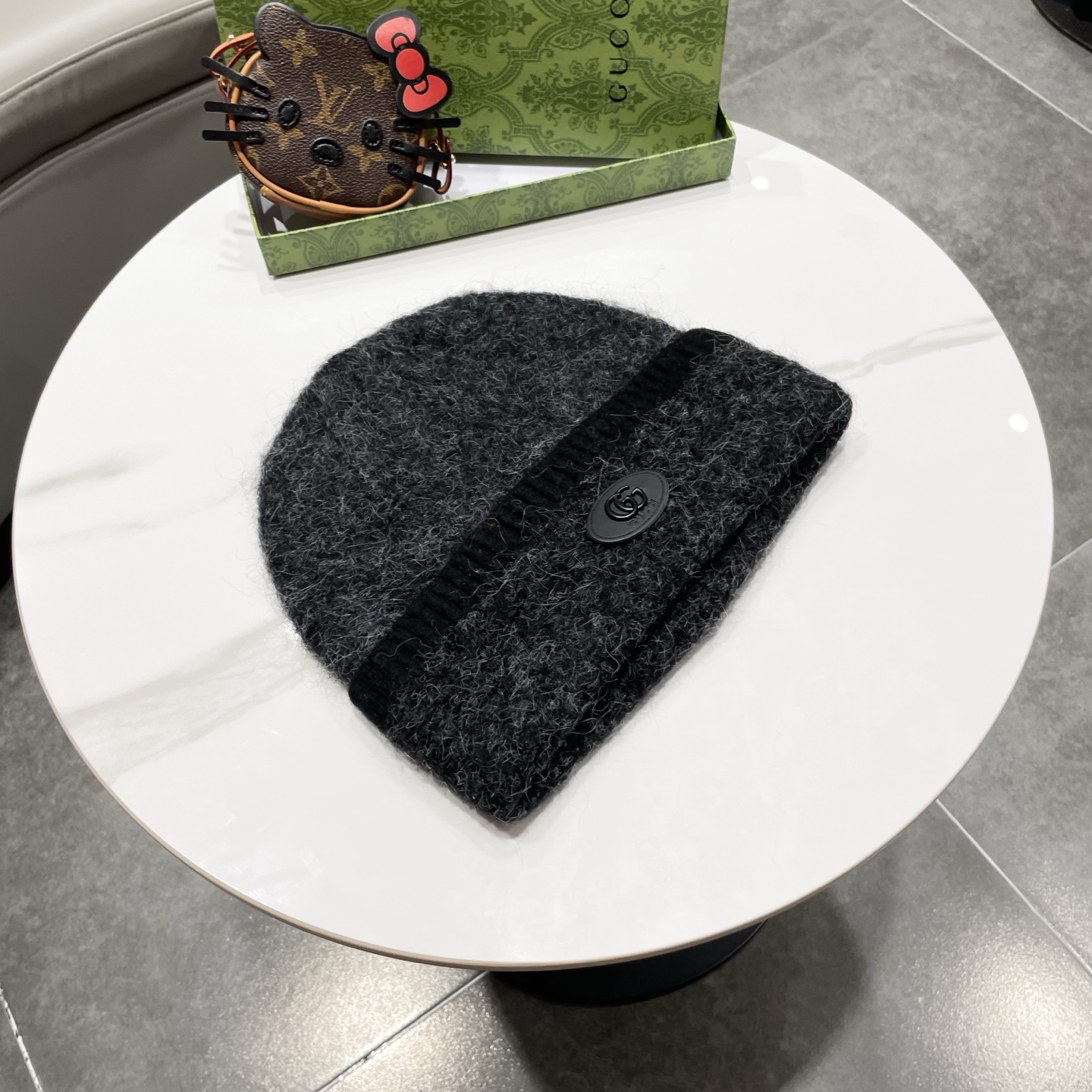 Gucci古奇质款秋冬针织羊毛混纺毛线帽女双层保暖护耳脸小套头帽潮