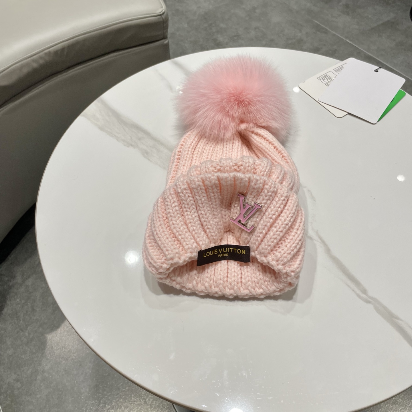 lv路易威登韩版ins秋冬季真狐狸毛球毛线帽子女百搭时尚亲子针织帽潮