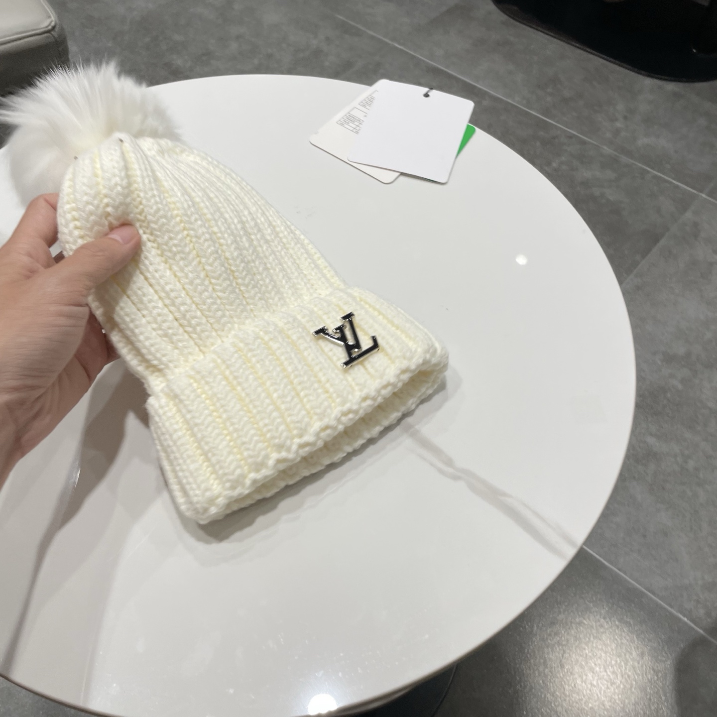lv路易威登韩版ins秋冬季真狐狸毛球毛线帽子女百搭时尚亲子针织帽潮