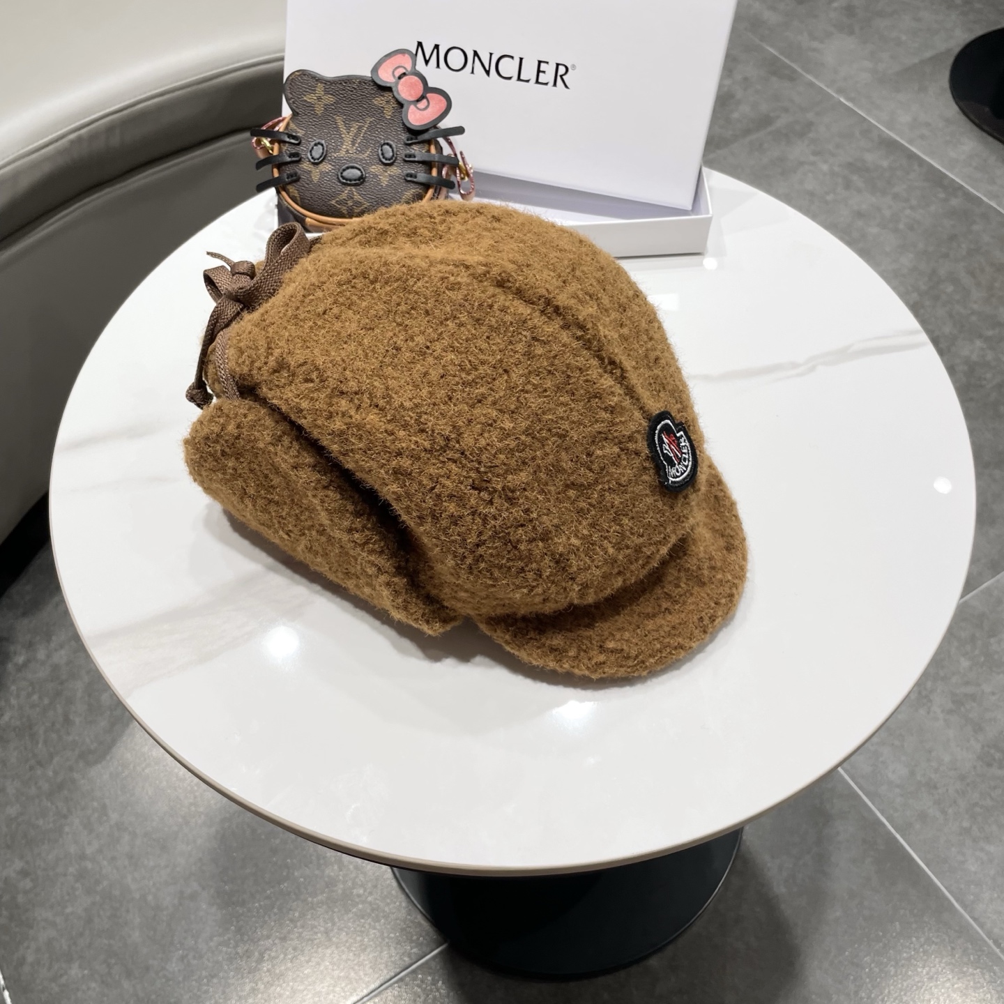 蒙口Moncler盟可睐设计师针织圈圈羊羔毛飞行帽女秋冬护耳保暖毛线雷锋帽滑雪帽
