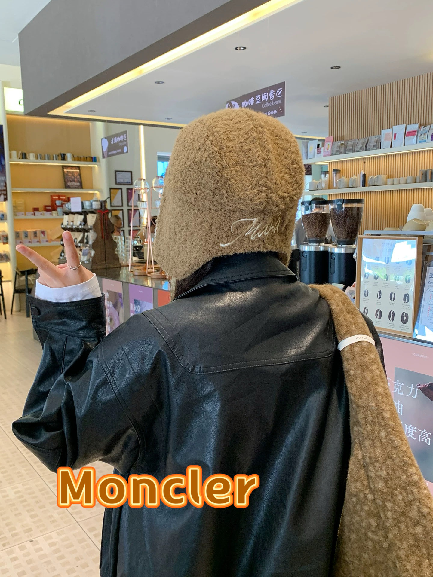 蒙口Moncler盟可睐设计师针织圈圈羊羔毛飞行帽女秋冬护耳保暖毛线雷锋帽滑雪帽