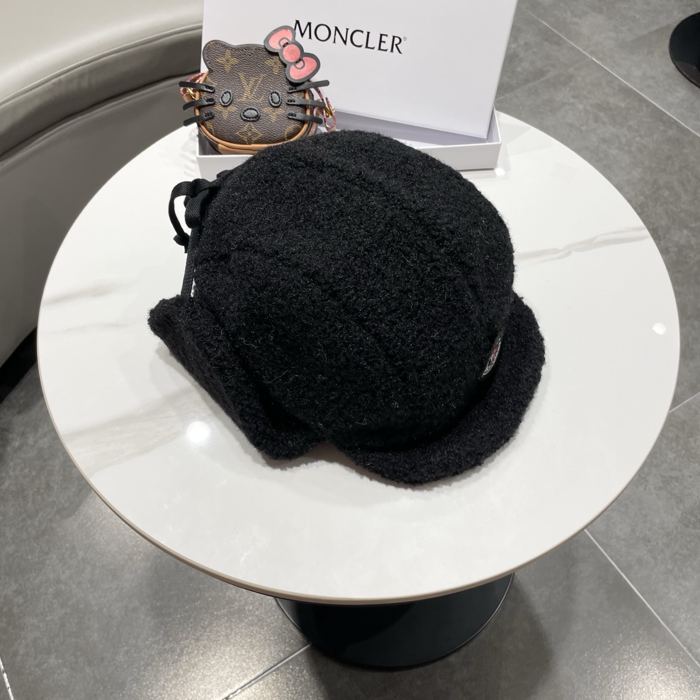 蒙口Moncler盟可睐设计师针织圈圈羊羔毛飞行帽女秋冬护耳保暖毛线雷锋帽滑雪帽