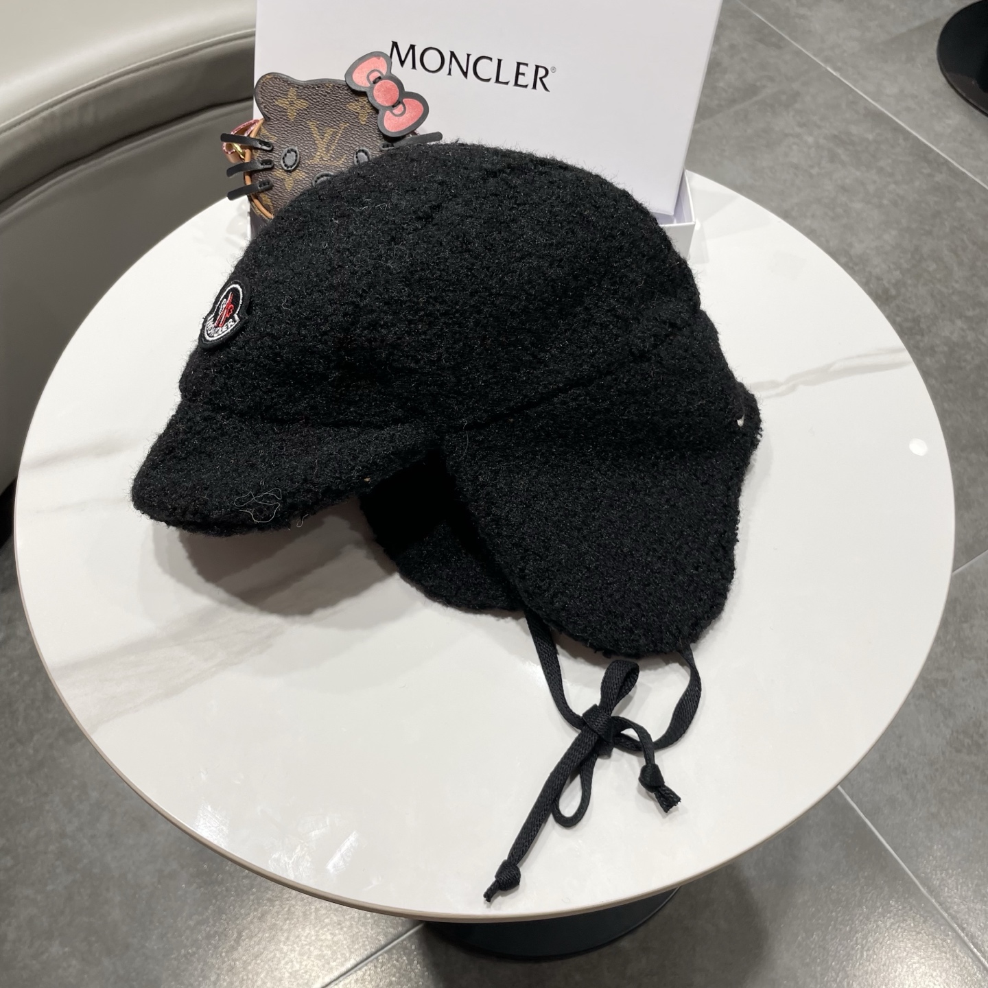 蒙口Moncler盟可睐设计师针织圈圈羊羔毛飞行帽女秋冬护耳保暖毛线雷锋帽滑雪帽