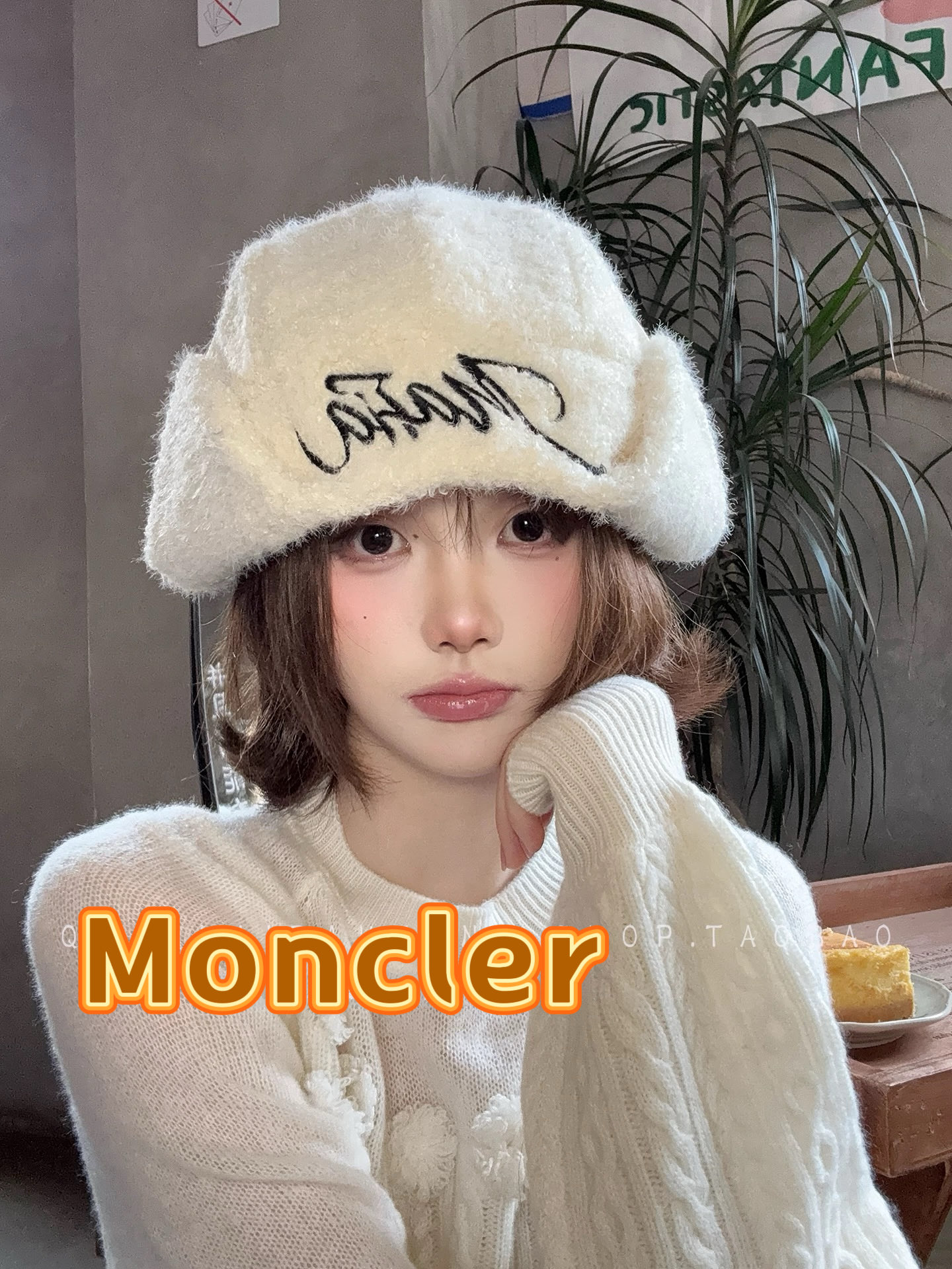 蒙口Moncler盟可睐设计师针织圈圈羊羔毛飞行帽女秋冬护耳保暖毛线雷锋帽滑雪帽