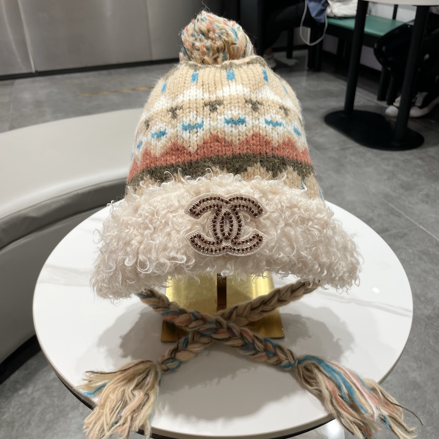 chanel香奈儿新款大头围渔夫帽子女秋冬季保暖针织帽防寒护耳毛绒显脸小潮