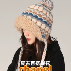 chanel香奈儿新款大头围渔夫帽子女秋冬季保暖针织帽防寒护耳毛绒显脸小潮 chanel香奈儿新款大头围渔夫帽子女秋冬季保暖针织帽防寒护耳毛绒显脸小潮