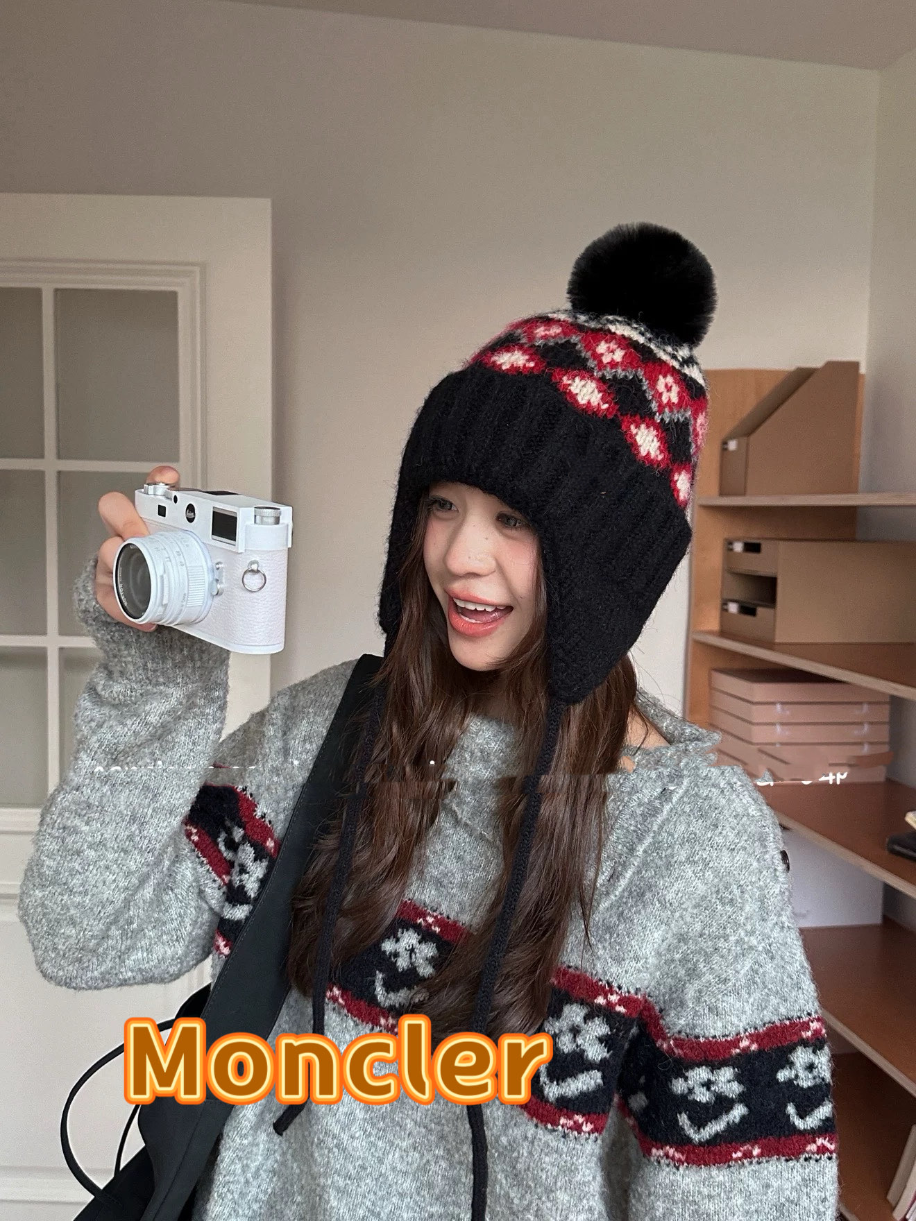 【MONCLER蒙口】秋冬新费尔岛复古毛线帽子女加厚保暖忽而雷锋帽秋冬针织帽 