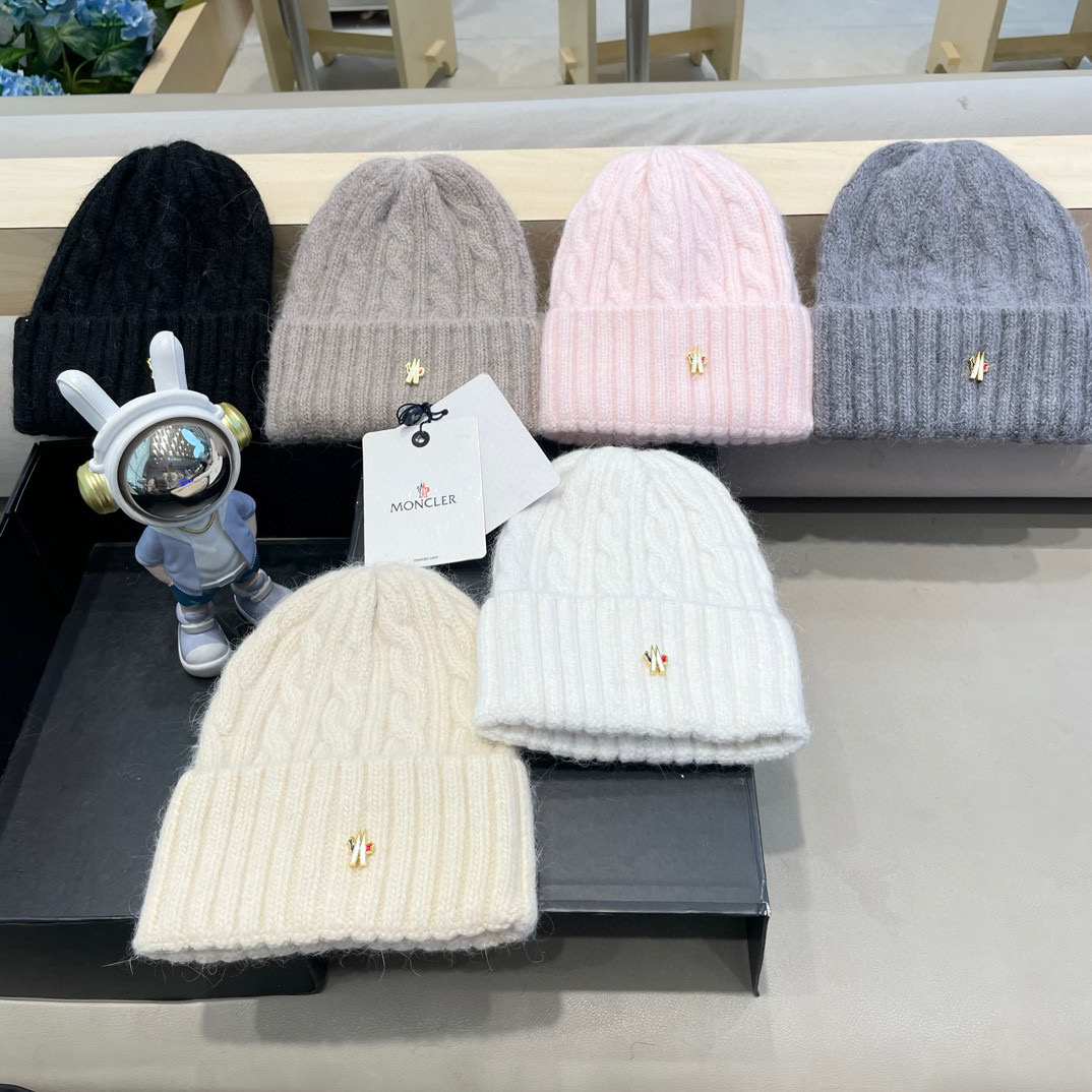 moncler兔毛帽子女秋冬天可爱日系加厚保暖针织帽百搭套头帽护耳毛线帽