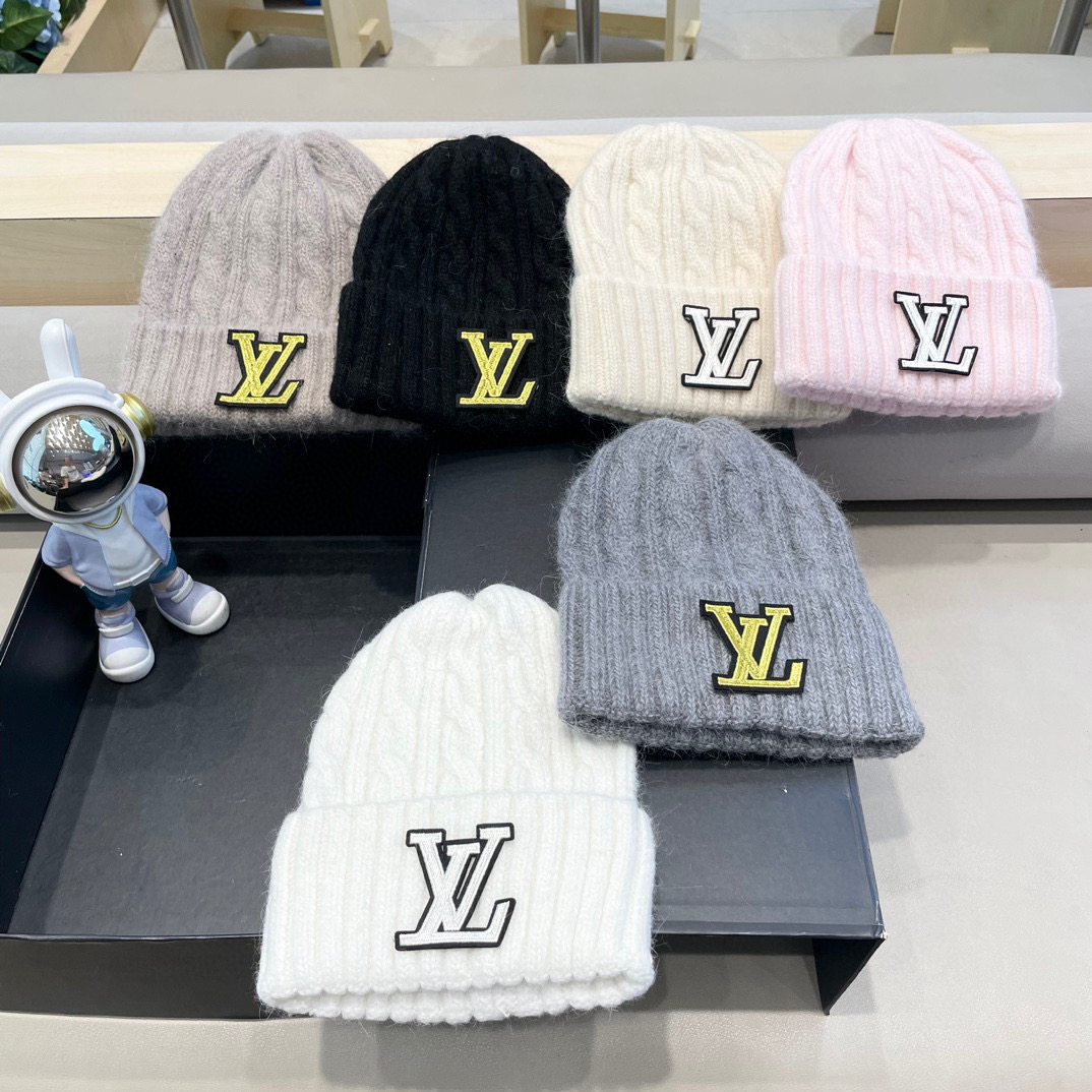 lv路易威登秋冬韩版百搭兔毛针织帽保暖小头围麻花日系休闲纯色复古毛线帽潮