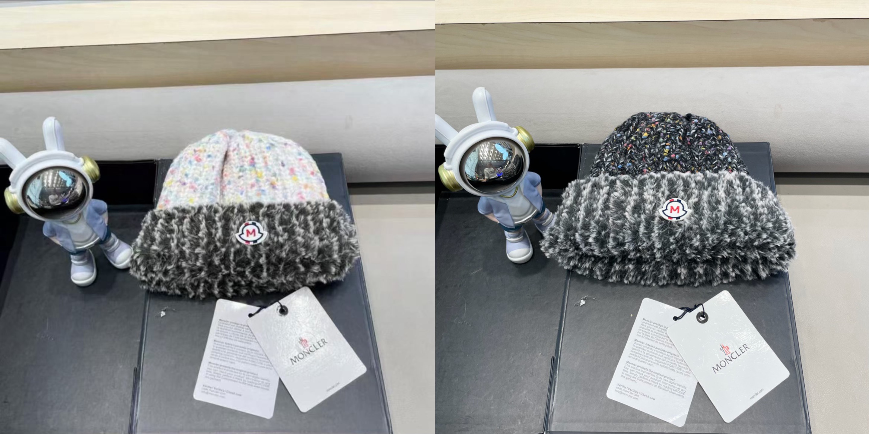 moncler帽子女冬季毛绒保暖防寒毛绒混纺针织毛线帽韩版潮流显脸小包头帽