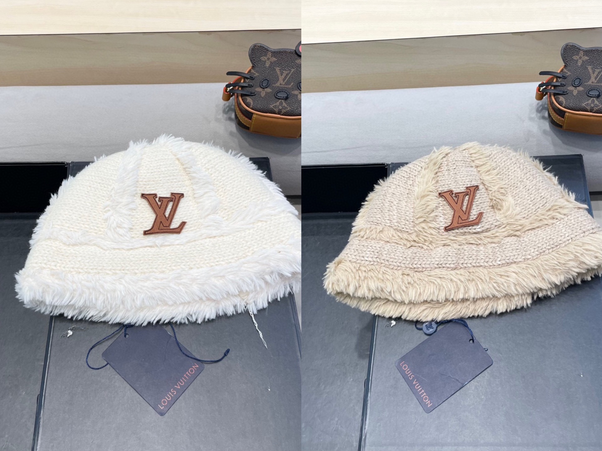 🧢路易威登棒球帽 LouisVuitton😍毛绒帽子女秋冬季2024新款针织帽大头围显脸小加厚保暖护耳渔
