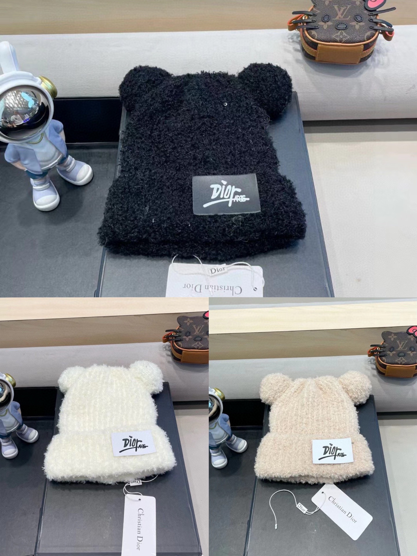 Dior冬季可爱卡通小熊耳朵毛线帽子女日系保暖毛绒加厚护耳学生针织帽