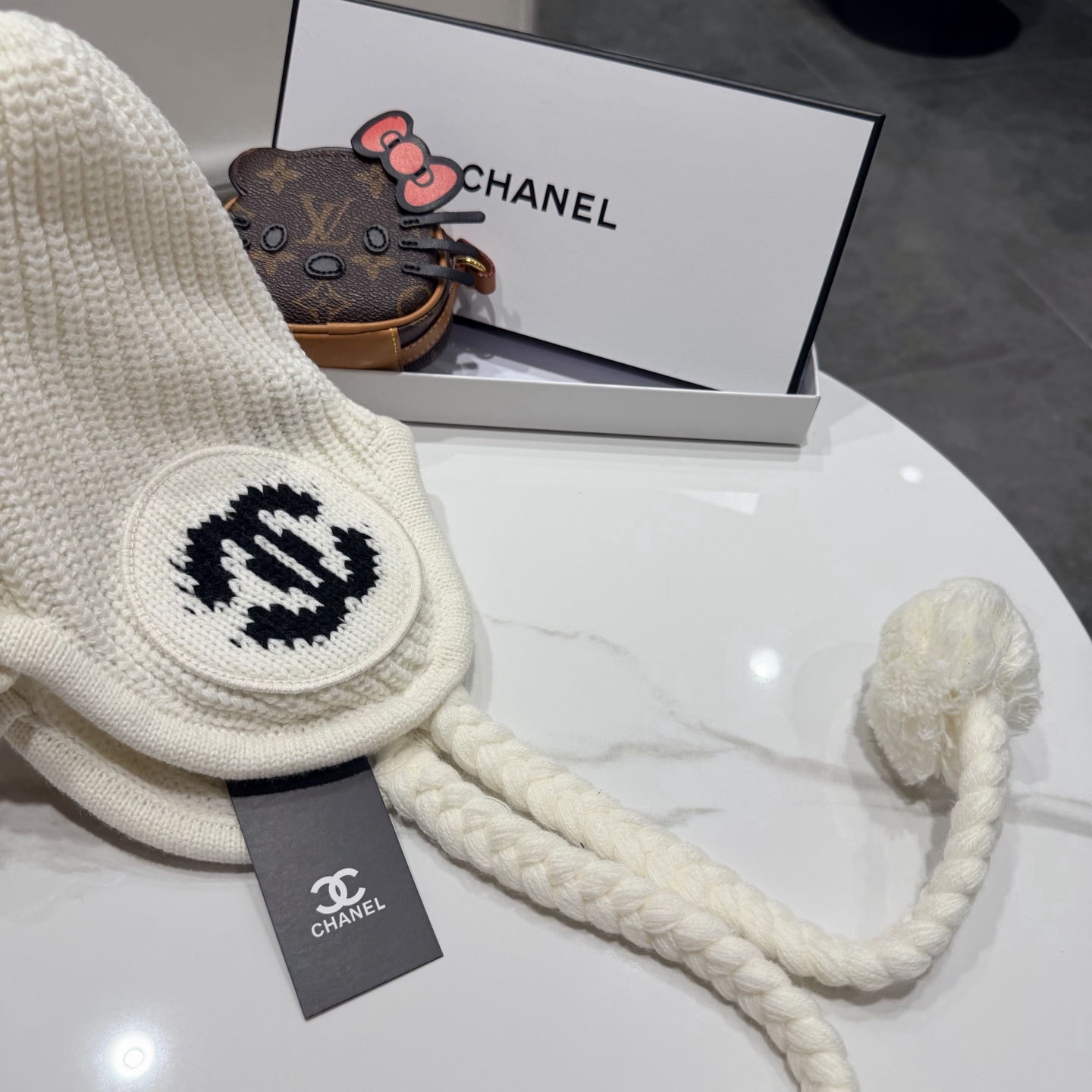 chanel香奈儿网红针织毛线帽冬女针织羊毛绒套头护耳包头帽防寒挡风加厚保暖