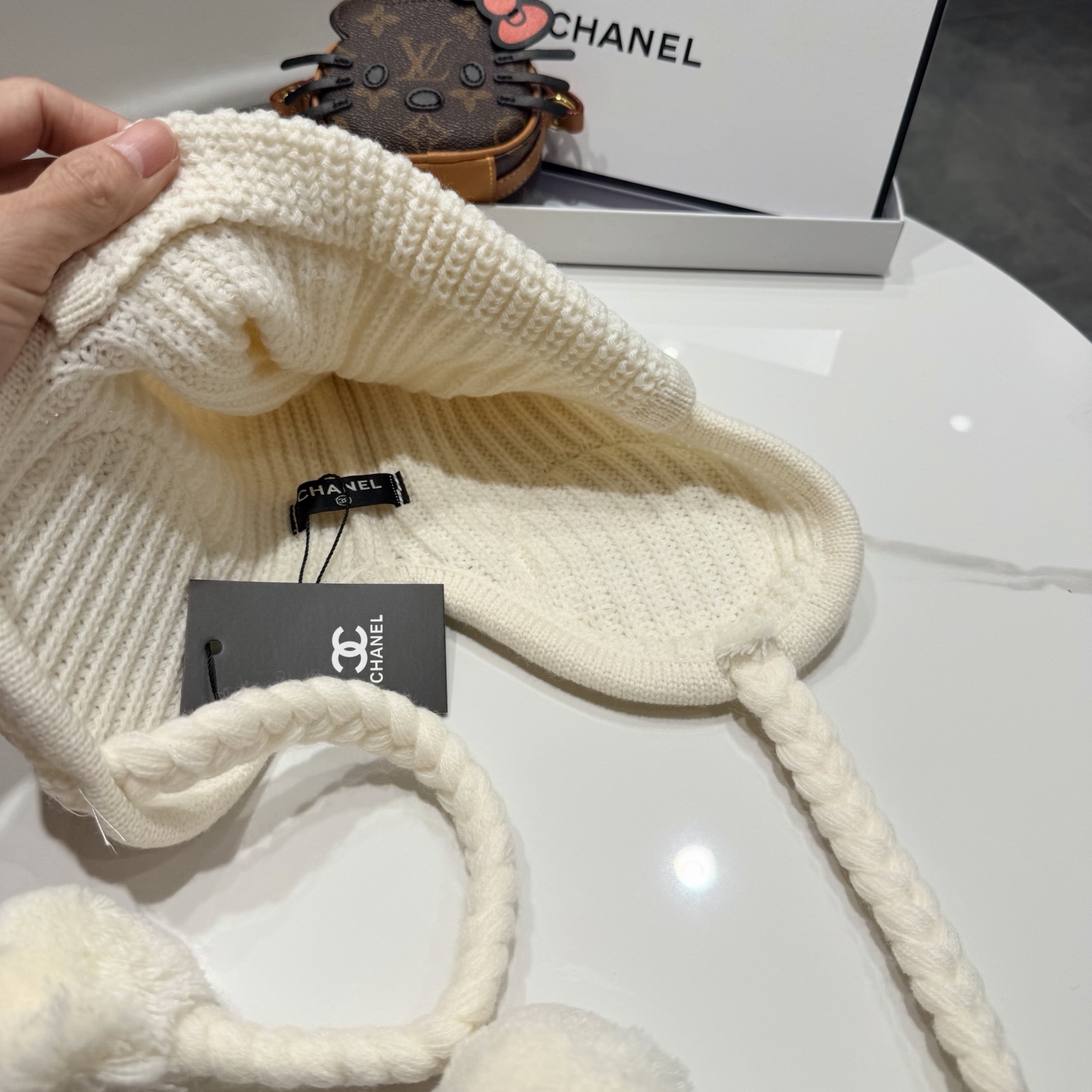 chanel香奈儿网红针织毛线帽冬女针织羊毛绒套头护耳包头帽防寒挡风加厚保暖