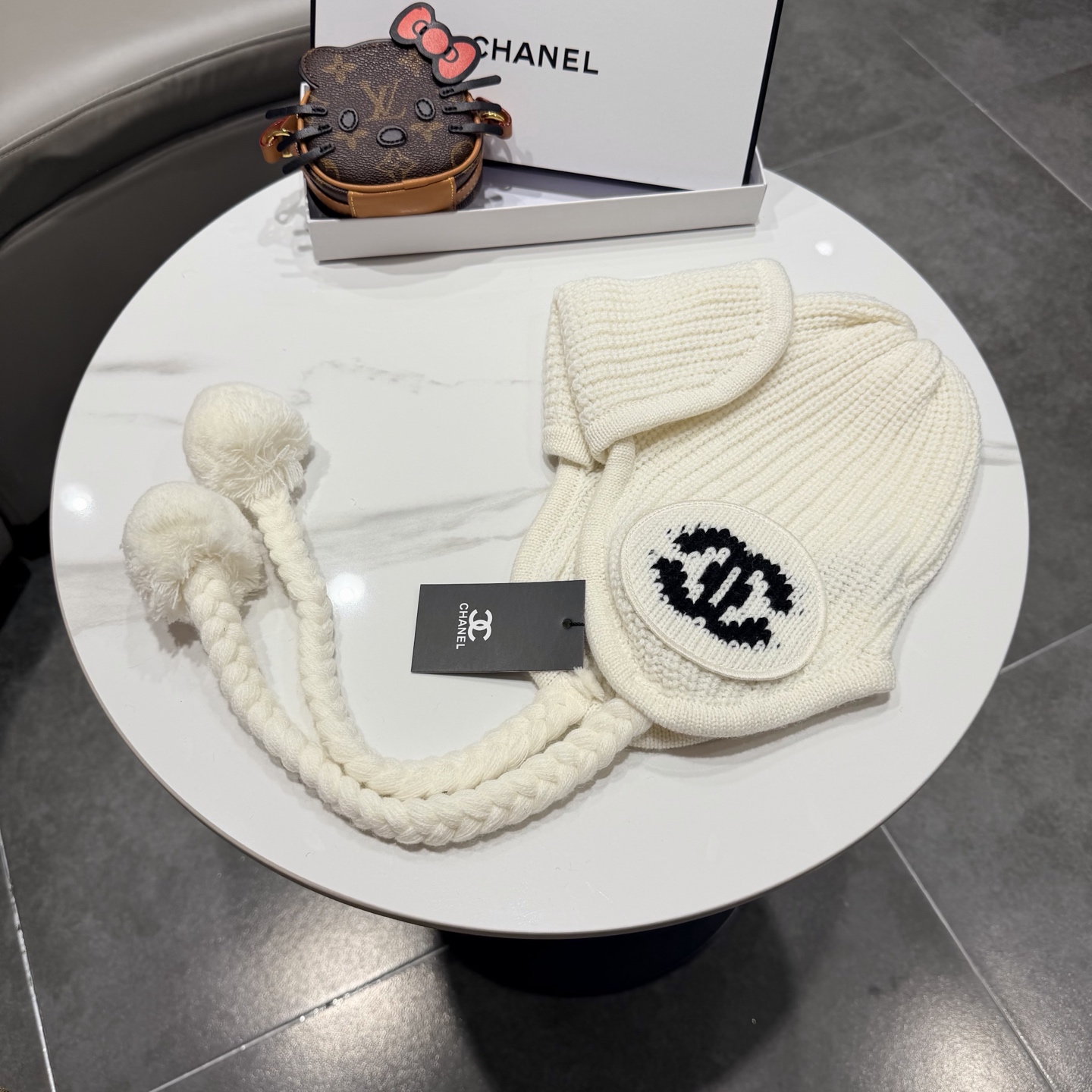 chanel香奈儿网红针织毛线帽冬女针织羊毛绒套头护耳包头帽防寒挡风加厚保暖