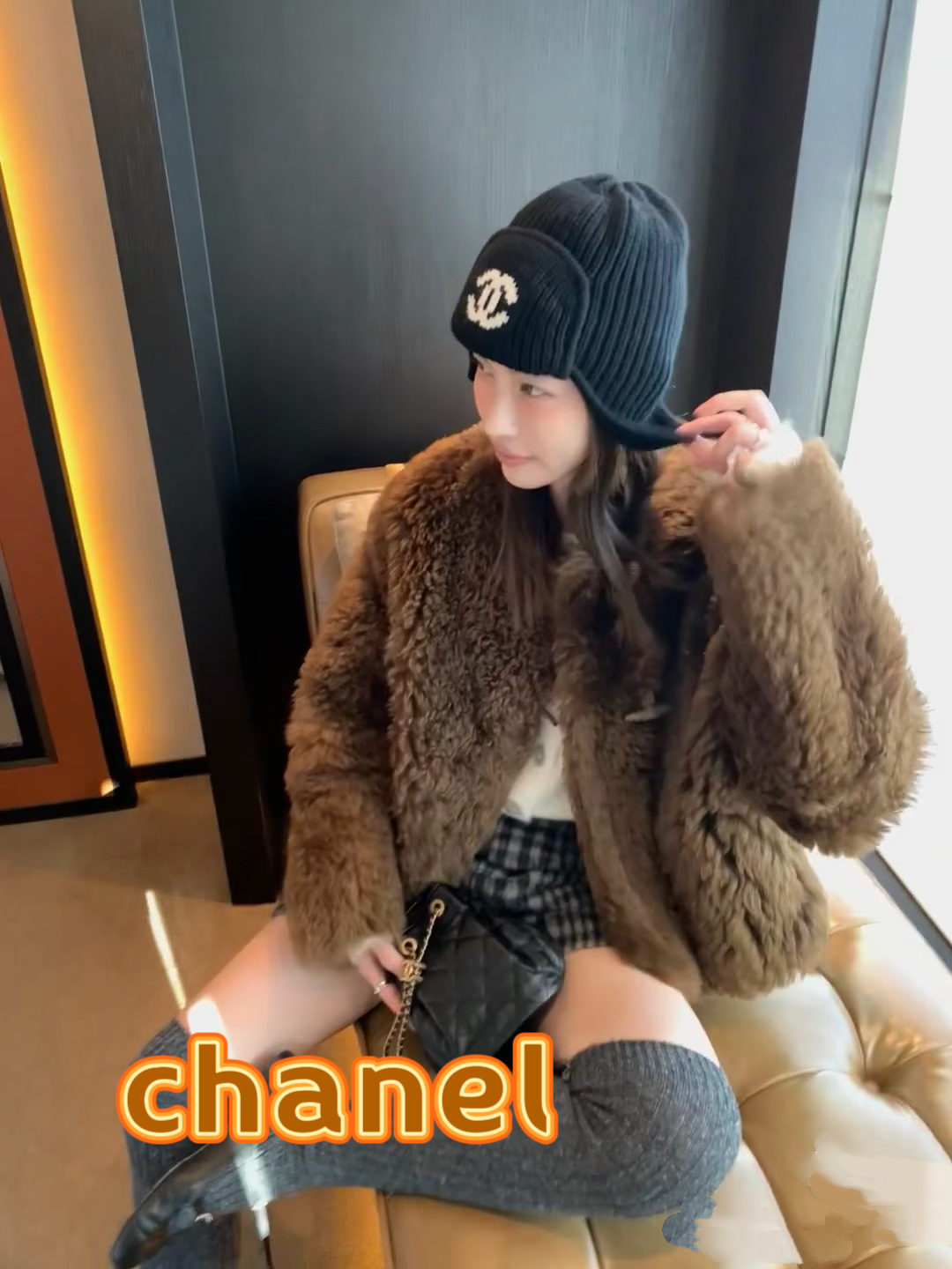 chanel香奈儿网红针织毛线帽冬女针织羊毛绒套头护耳包头帽防寒挡风加厚保暖
