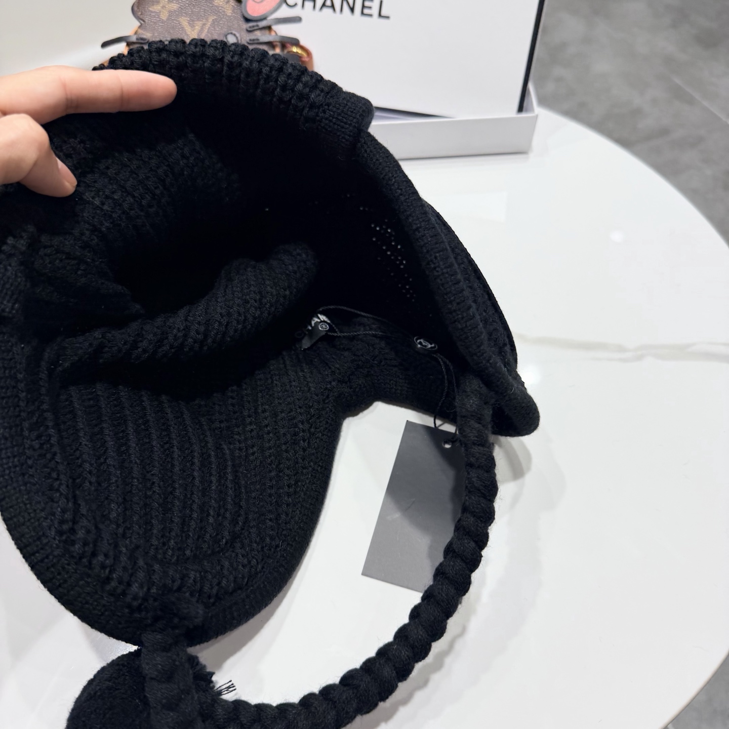 chanel香奈儿网红针织毛线帽冬女针织羊毛绒套头护耳包头帽防寒挡风加厚保暖