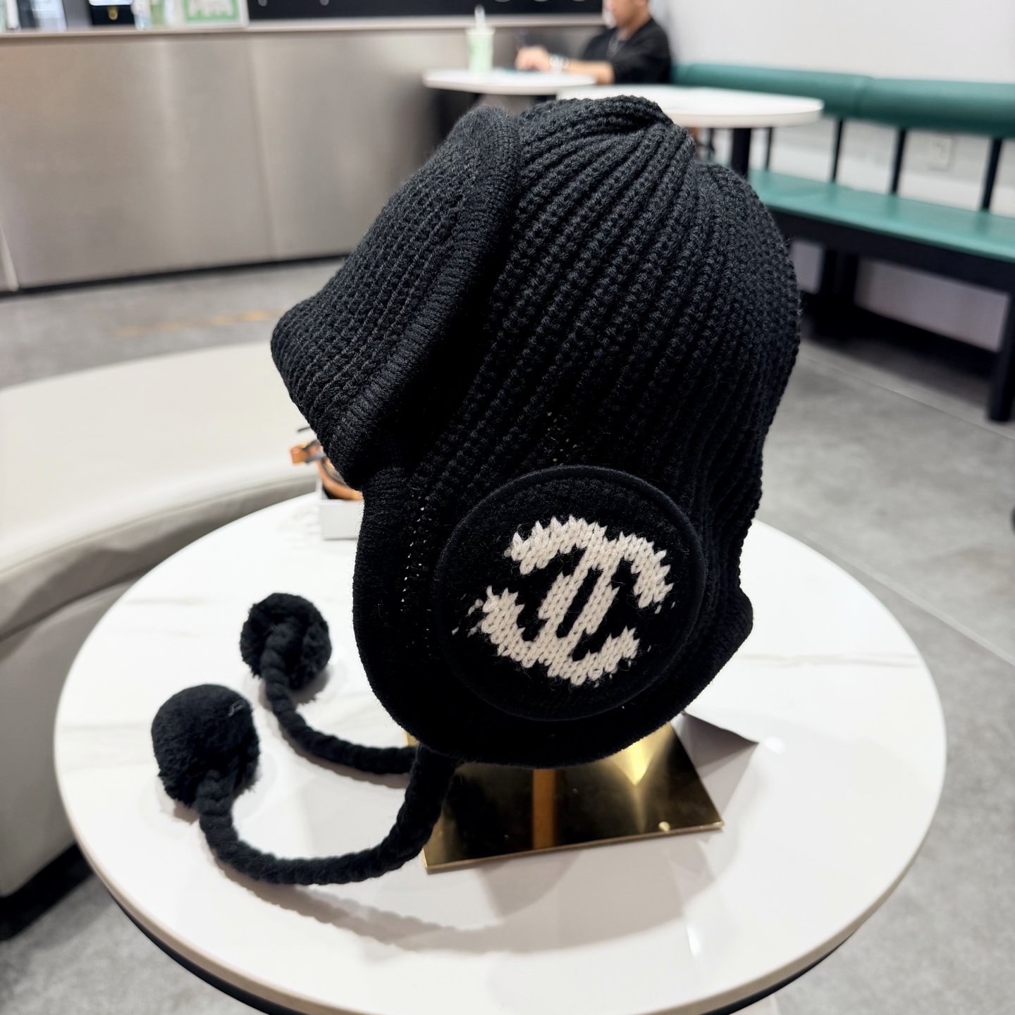 chanel香奈儿网红针织毛线帽冬女针织羊毛绒套头护耳包头帽防寒挡风加厚保暖