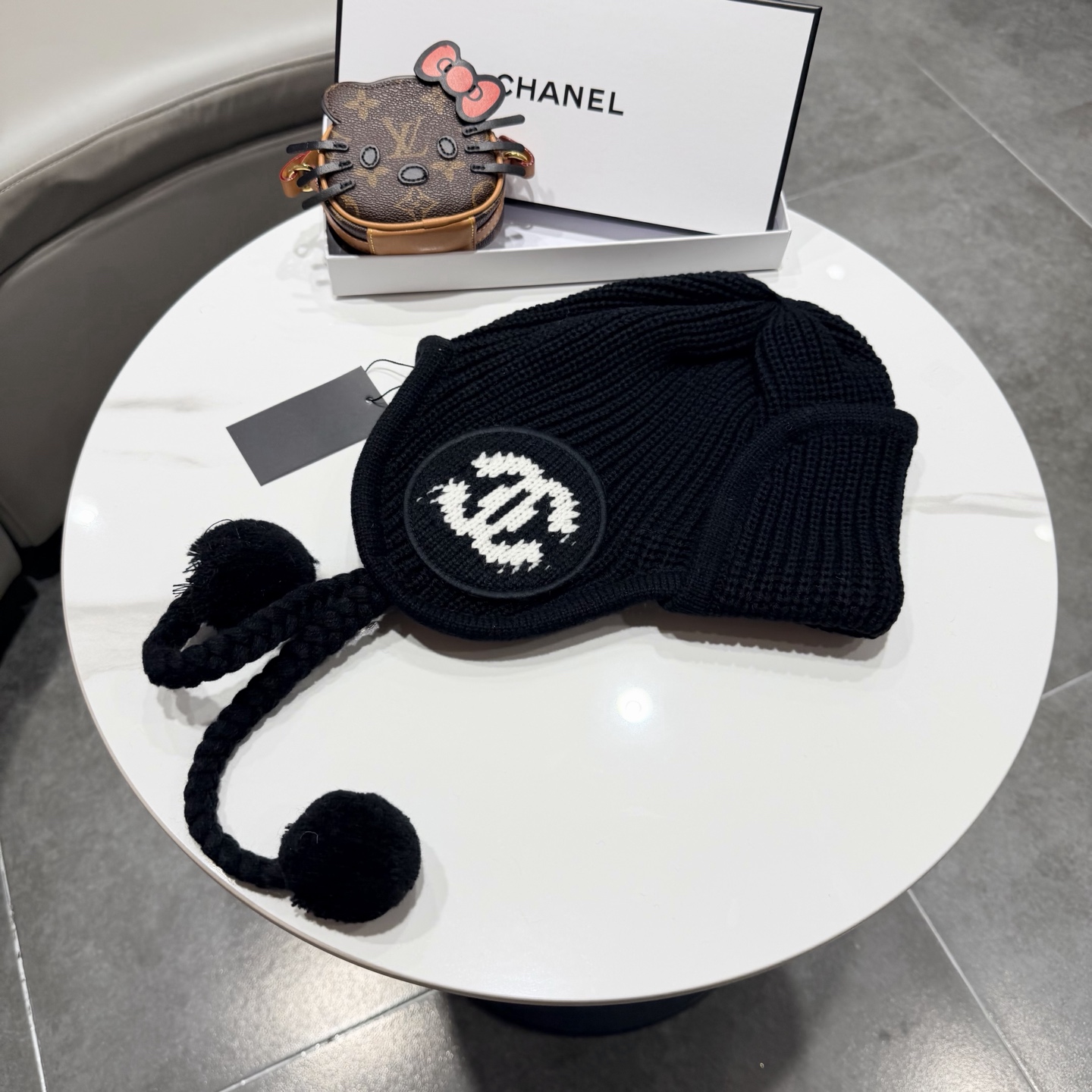 chanel香奈儿网红针织毛线帽冬女针织羊毛绒套头护耳包头帽防寒挡风加厚保暖