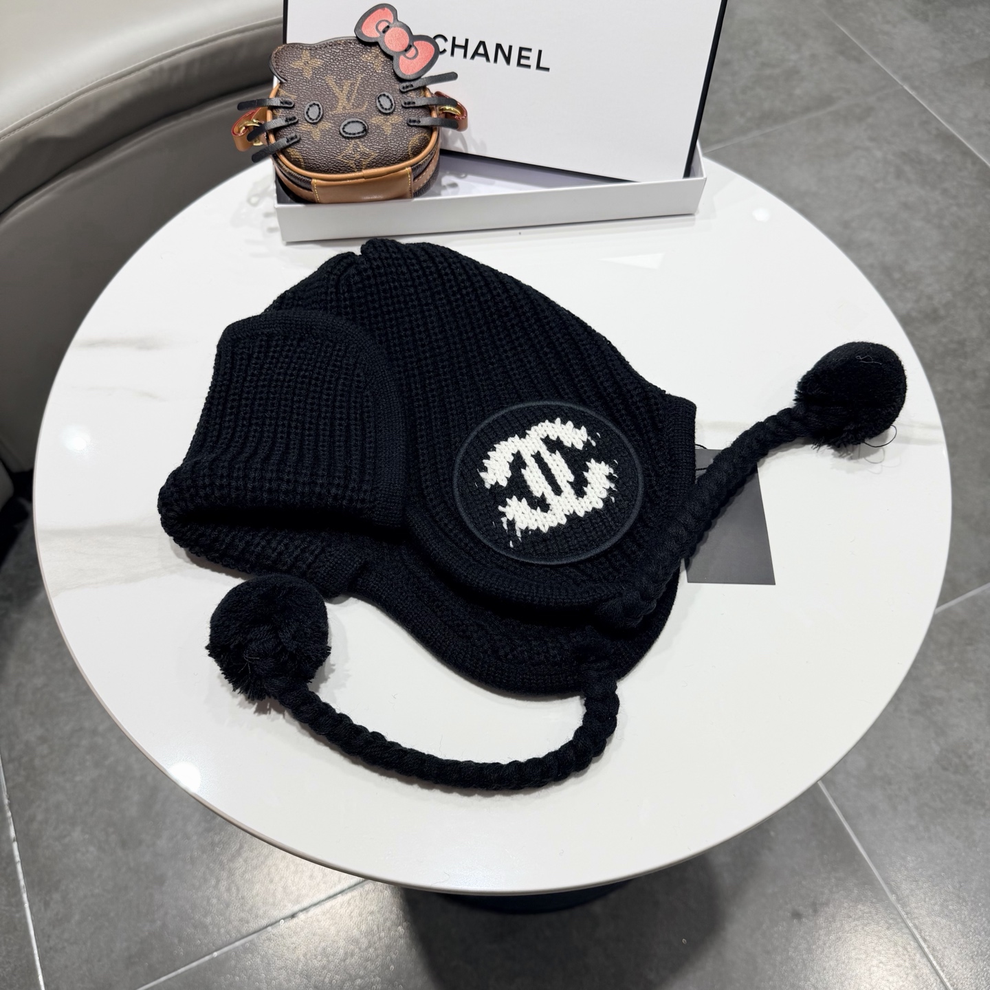 chanel香奈儿网红针织毛线帽冬女针织羊毛绒套头护耳包头帽防寒挡风加厚保暖