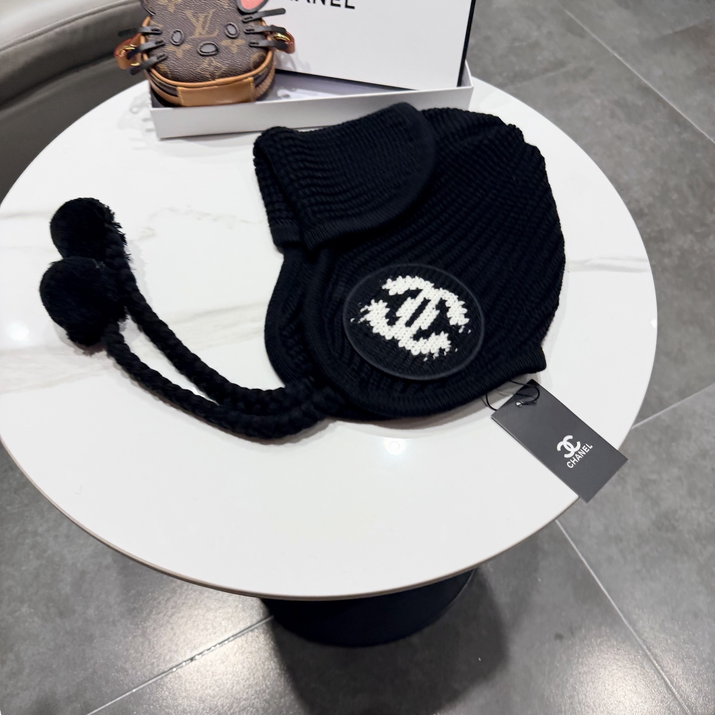chanel香奈儿网红针织毛线帽冬女针织羊毛绒套头护耳包头帽防寒挡风加厚保暖