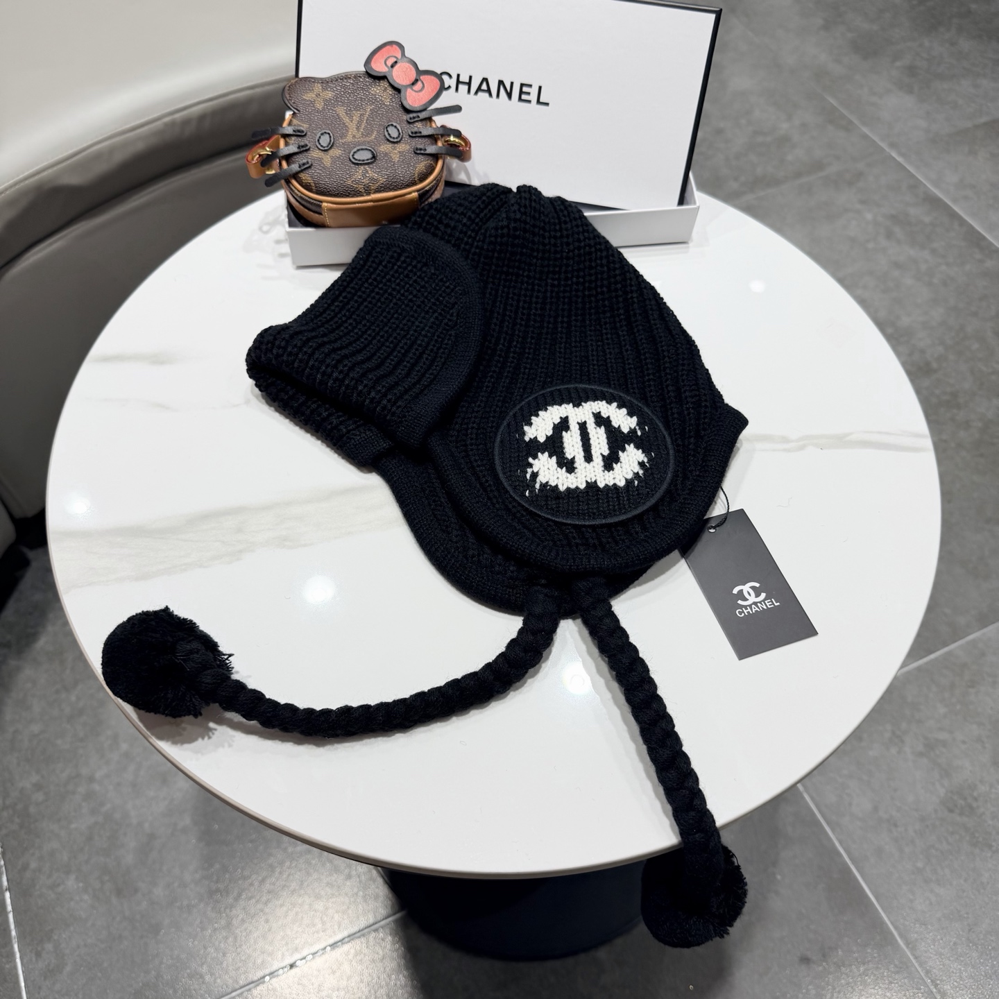 chanel香奈儿网红针织毛线帽冬女针织羊毛绒套头护耳包头帽防寒挡风加厚保暖