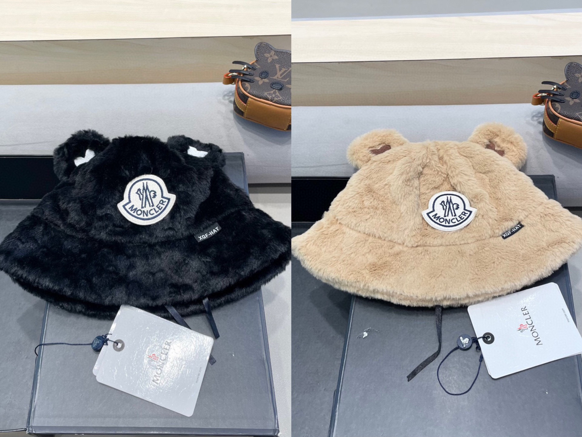 moncler爱心毛绒渔夫帽女秋冬保暖百搭耳朵盆帽加绒加厚百搭仿小兔毛韩版