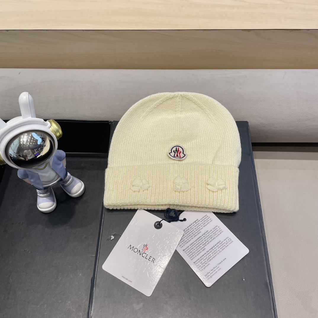 moncler 2024新款大头围红色毛线帽小众可爱蝴蝶结甜美冷帽秋冬保暖针织帽