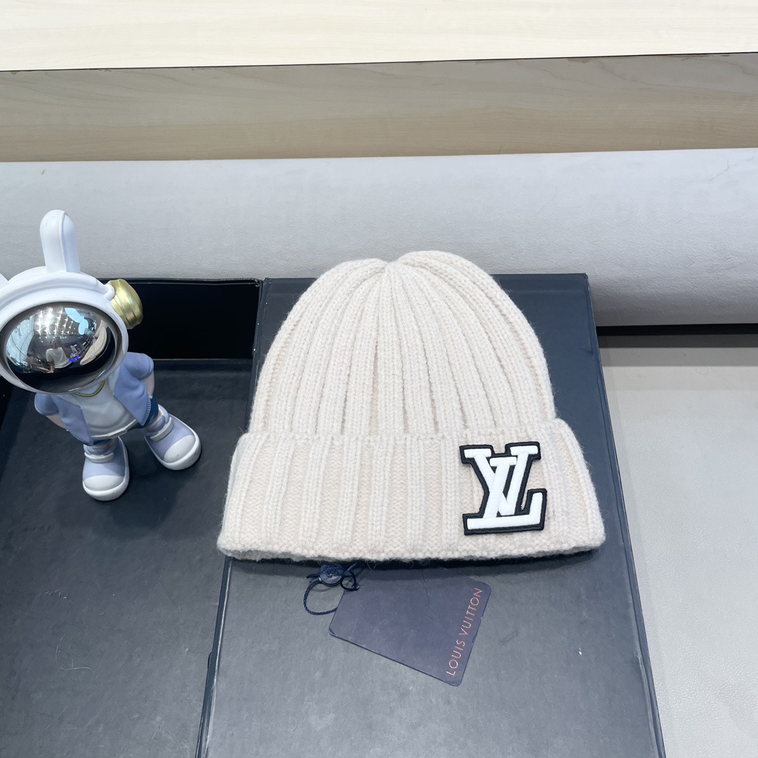 P110 lv路易威登大头围粗毛线帽子女秋冬季宽松保暖堆堆冷帽大脸显脸小针织护耳帽